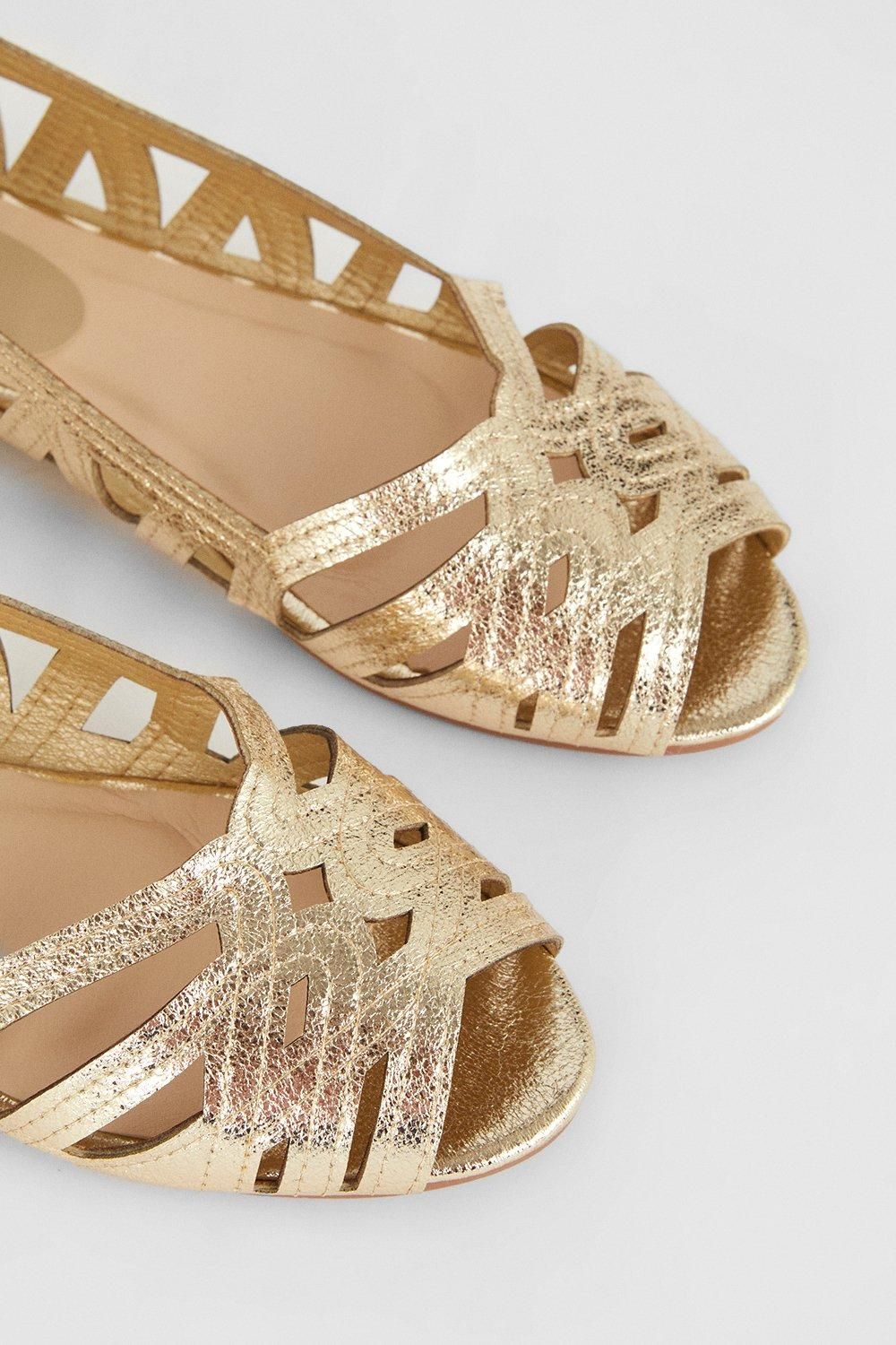 Dorothy Perkins Prim Peep Toe Ballet Pumps Gold image 4