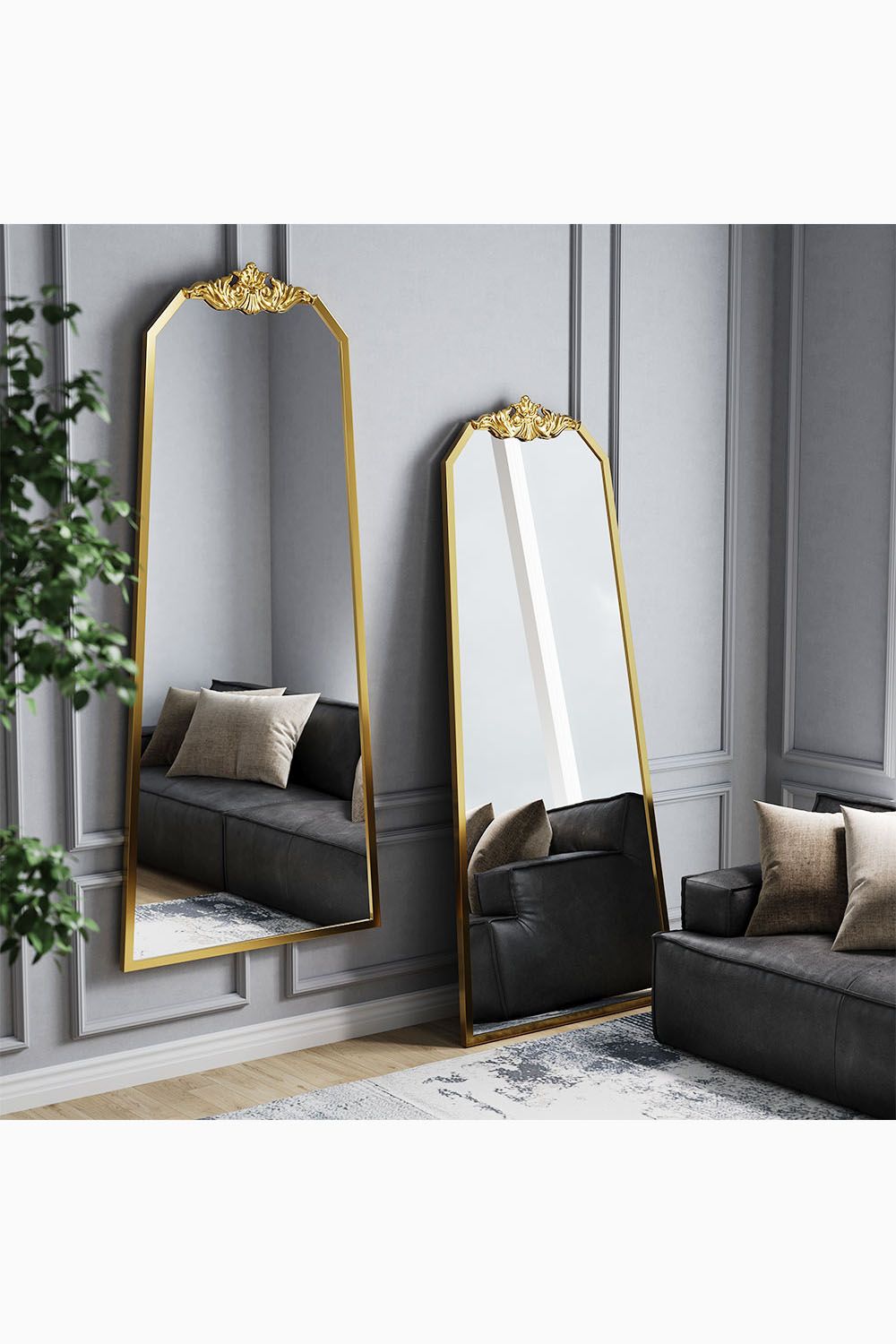 Living and Home 80cm W x 180cm H Gold Wave Carved Metal Framed Decorative Full-Length Mirror image 2