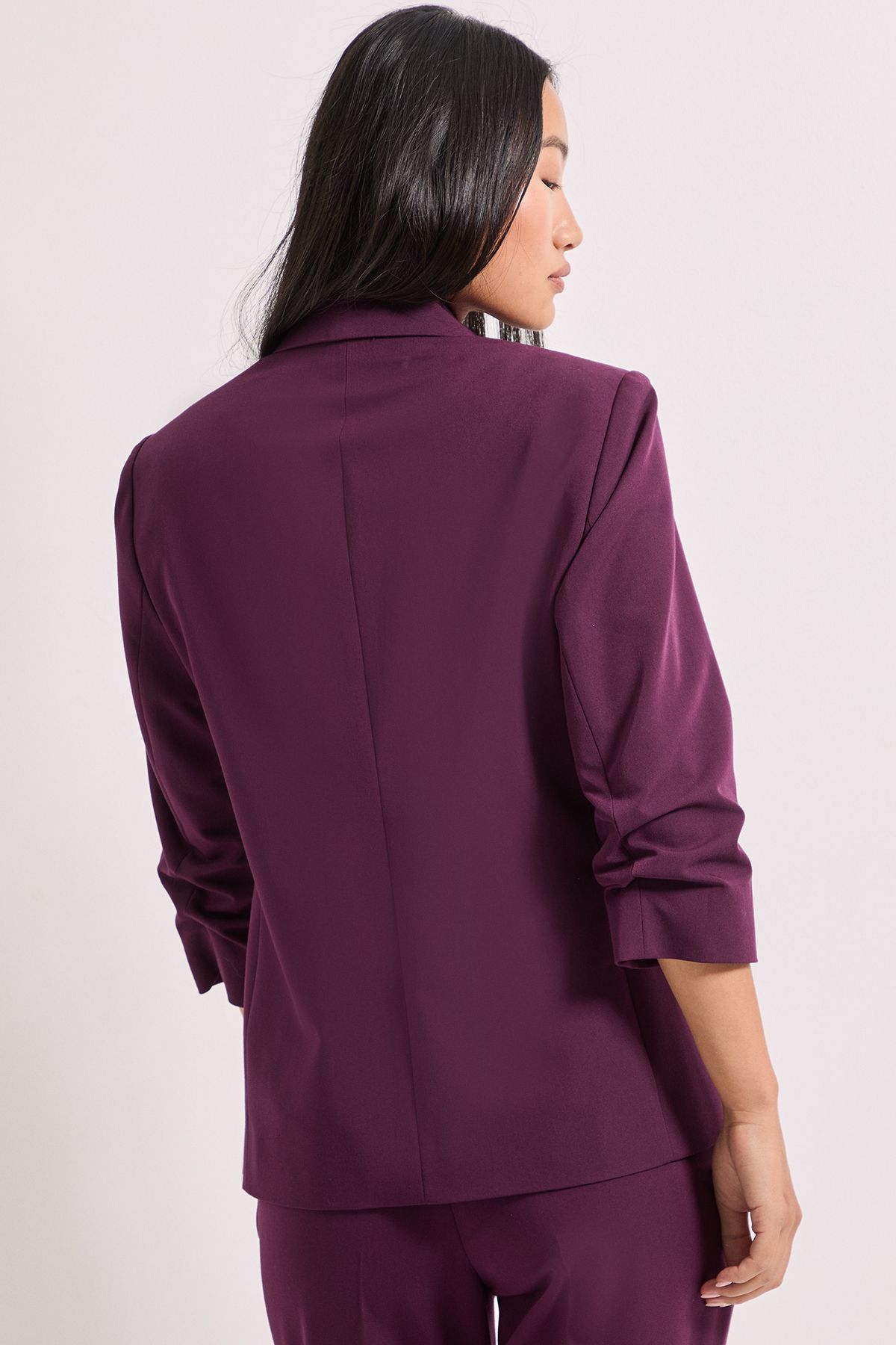 Dorothy Perkins Petite Ruched Sleeve Blazer Plum image 3