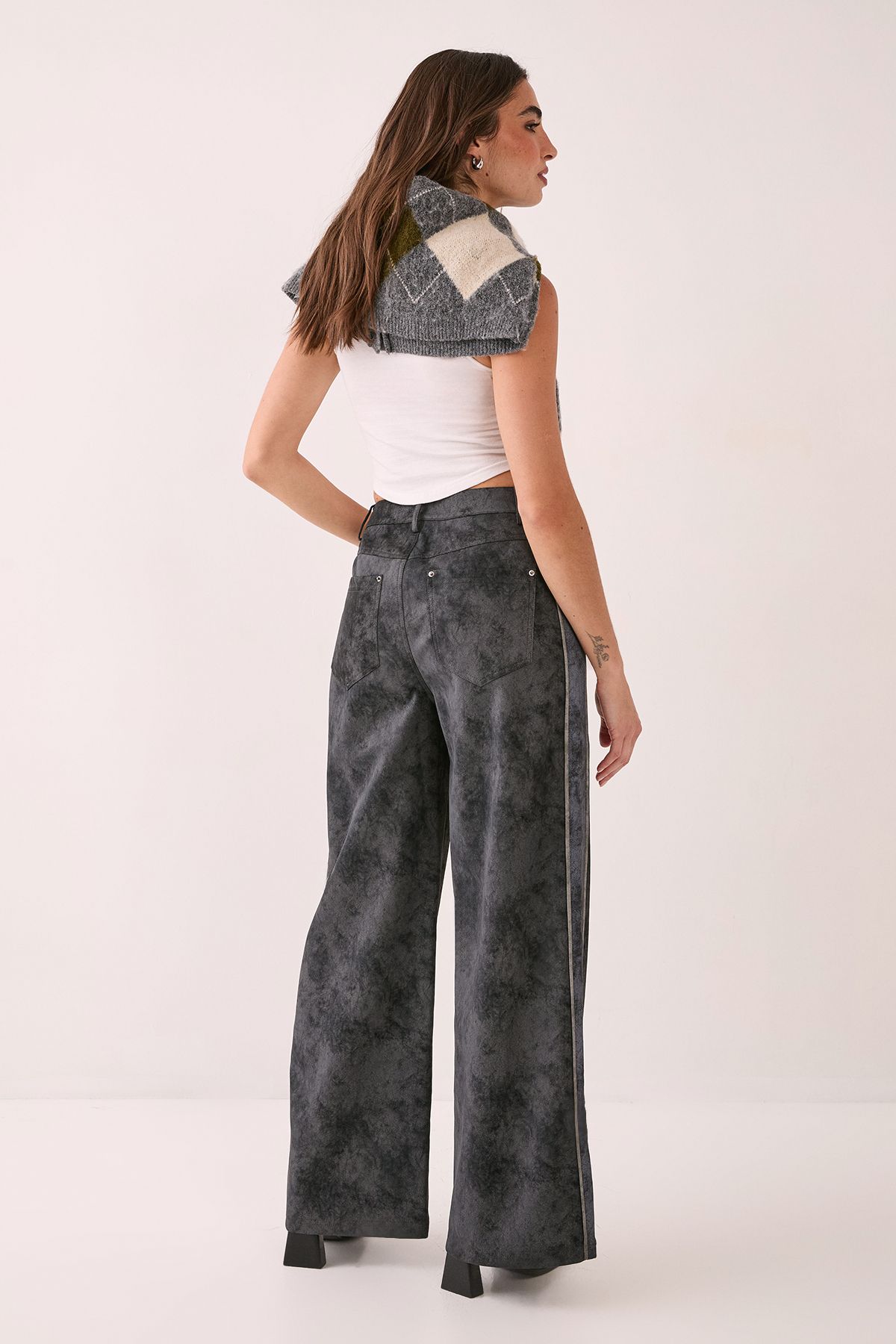NastyGal Distressed Faux Leather Panelled Trouser Charcoal image 4