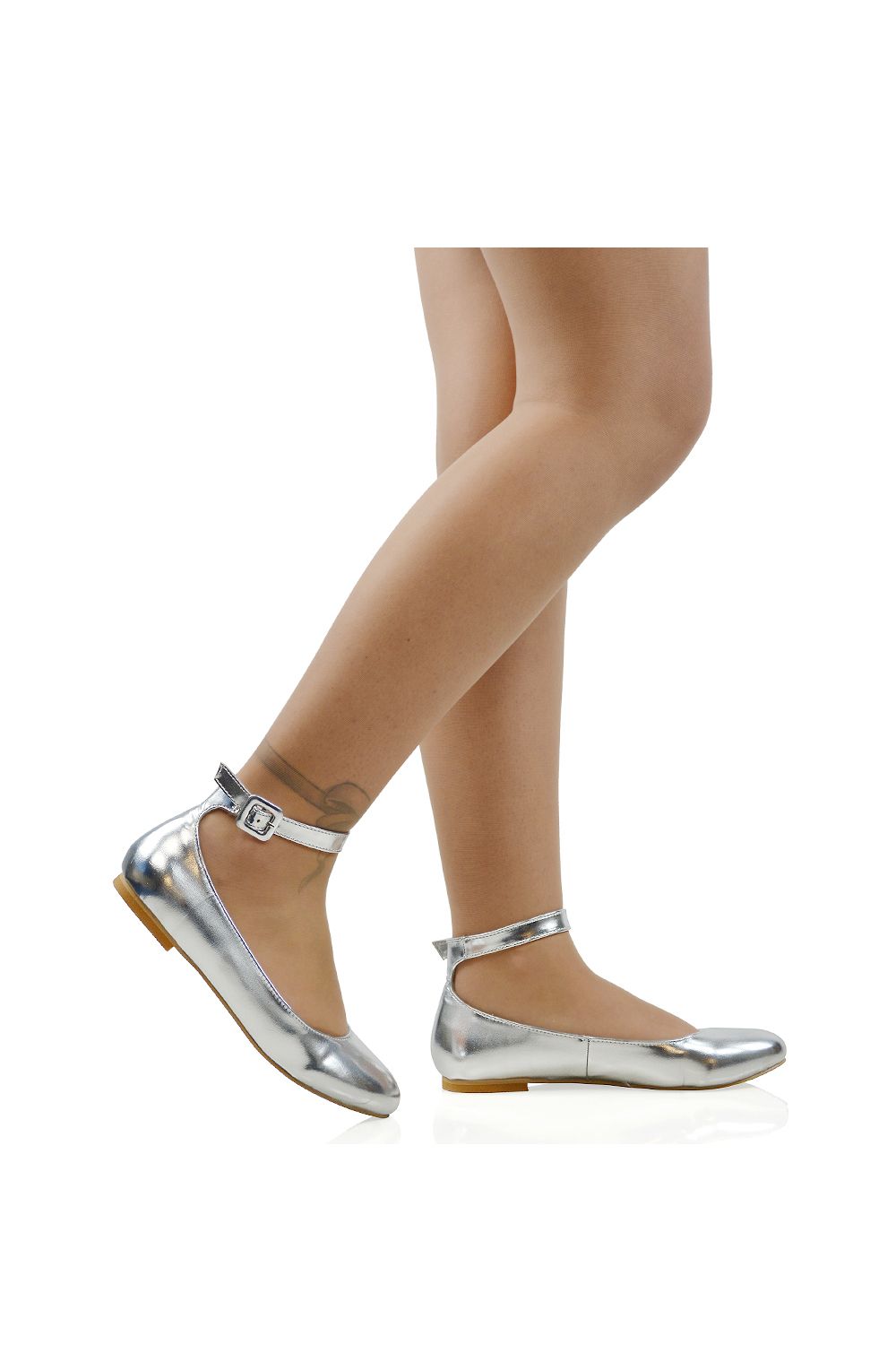 XY London 'Kimmie' Flat Ballerina Pump Shoes with Ankle Strap image 4