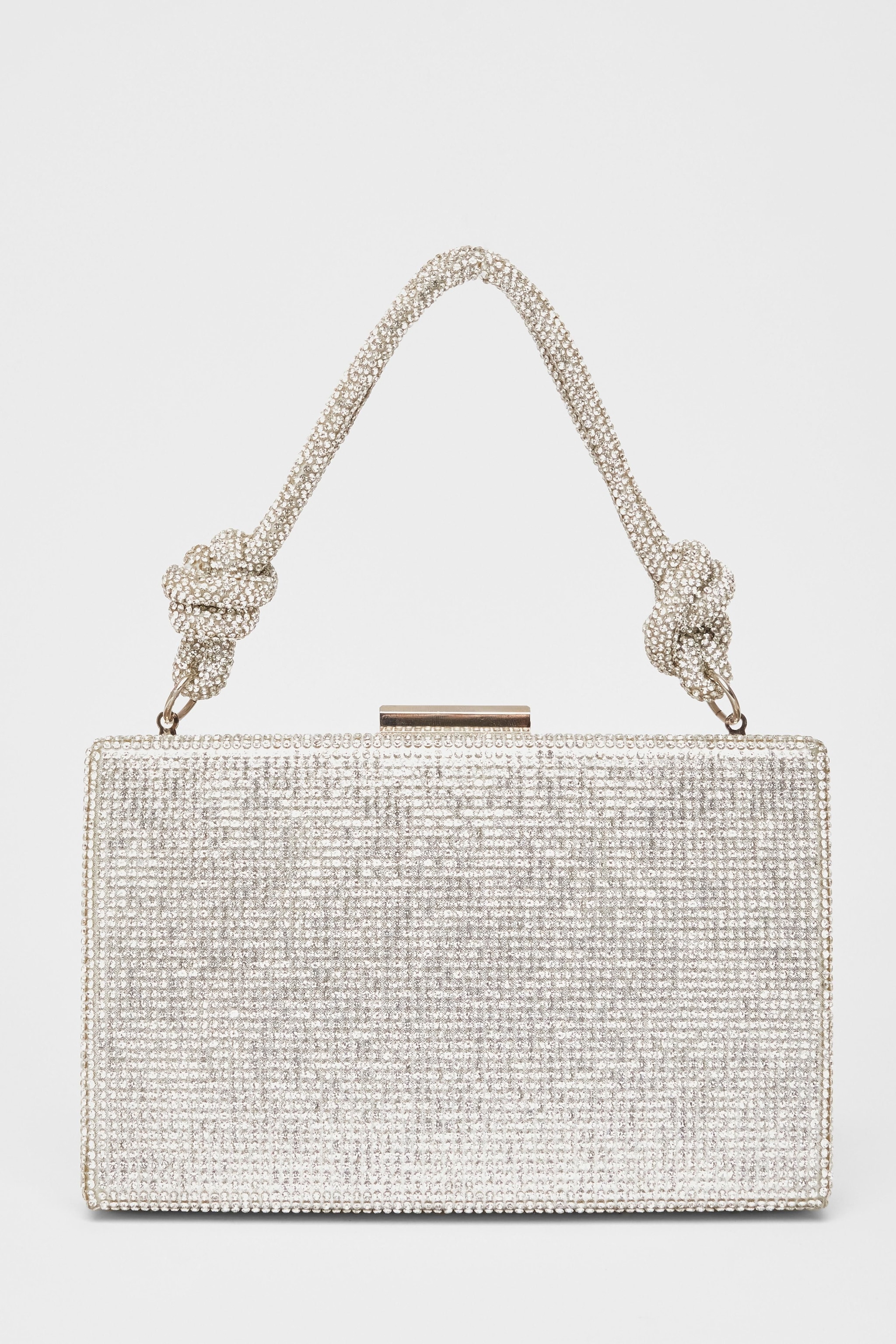Quiz Silver Diamante Knot Top Handle Bag image 3