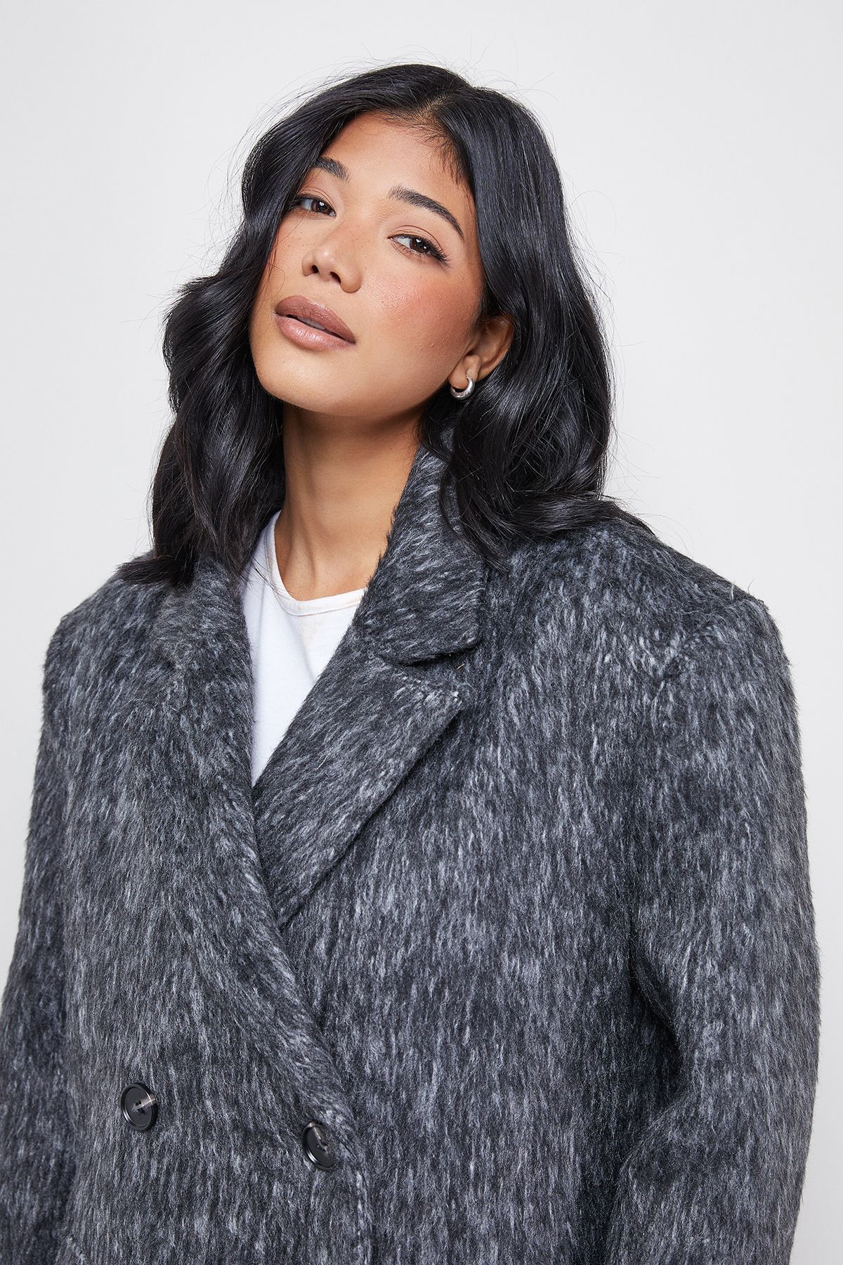 Warehouse Wool Look Structured Shoulder Coat Charcoal image 4