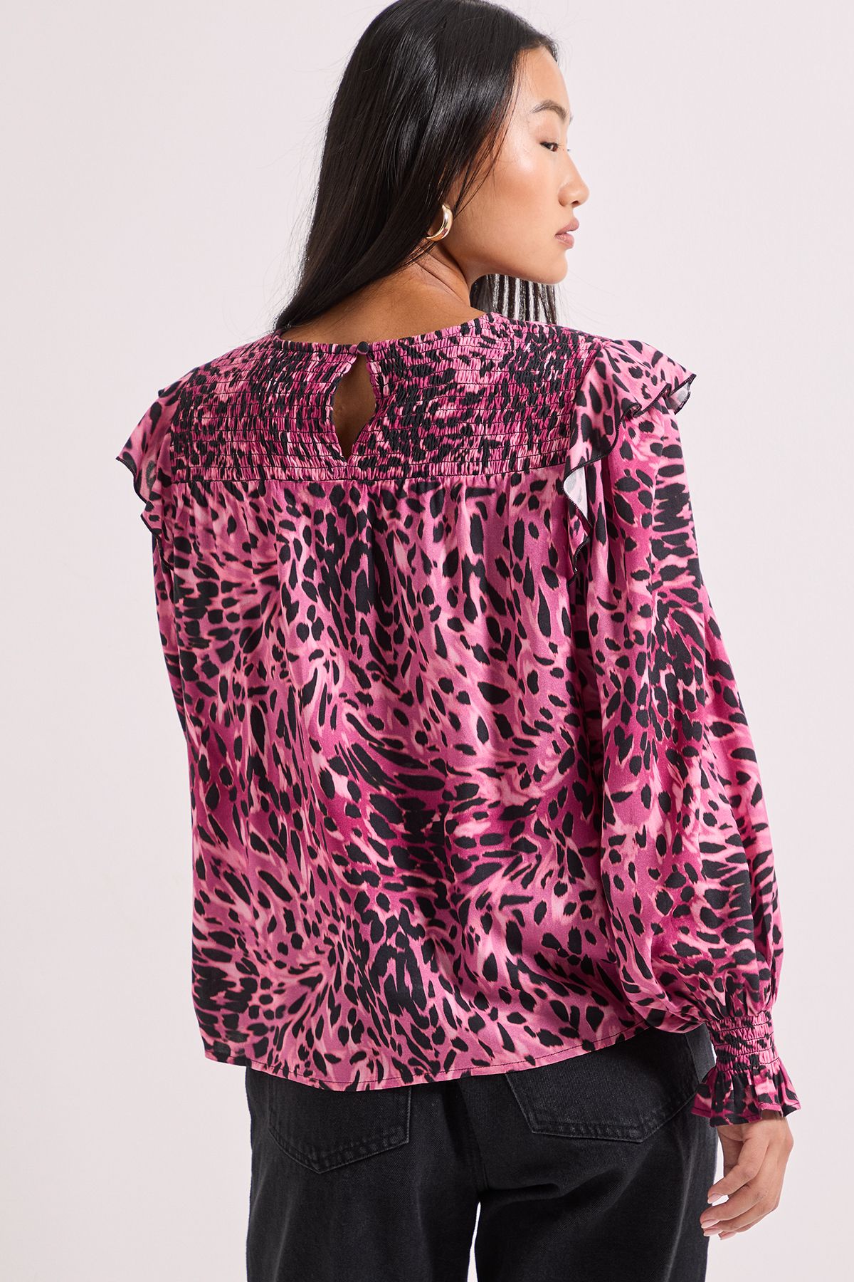 Dorothy Perkins Animal Print Petite Shirred Yoke Frill Detail Tip Animal image 3