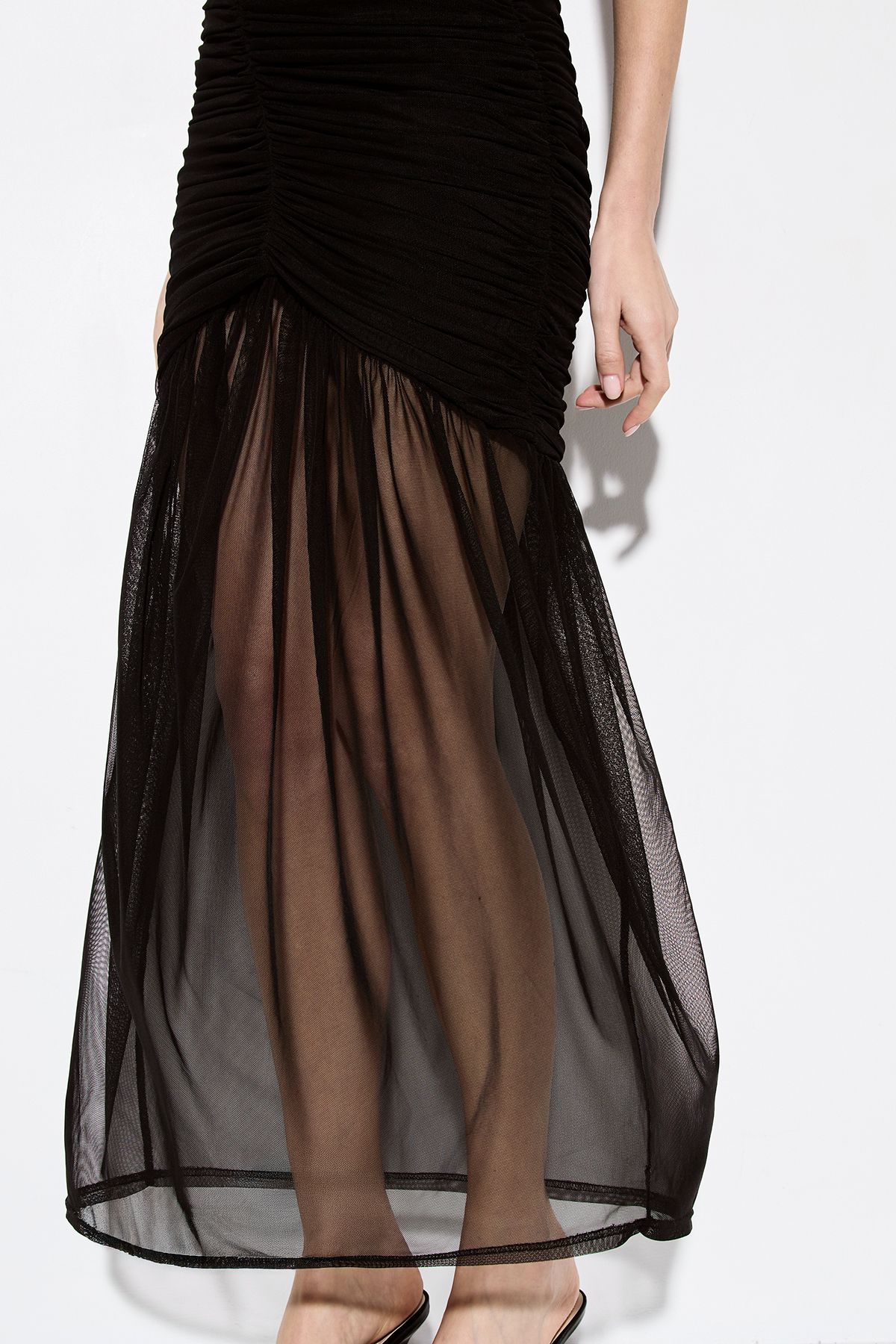 MissPap Ruched keyhole front mesh maxi dress Black image 4