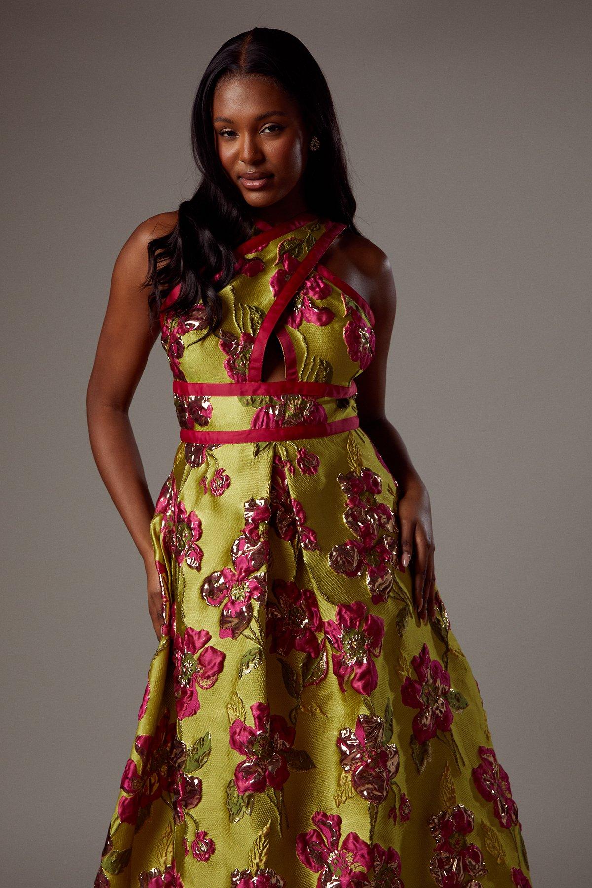 Coast Cross Neck Jacquard Dress Chartreuse image 2