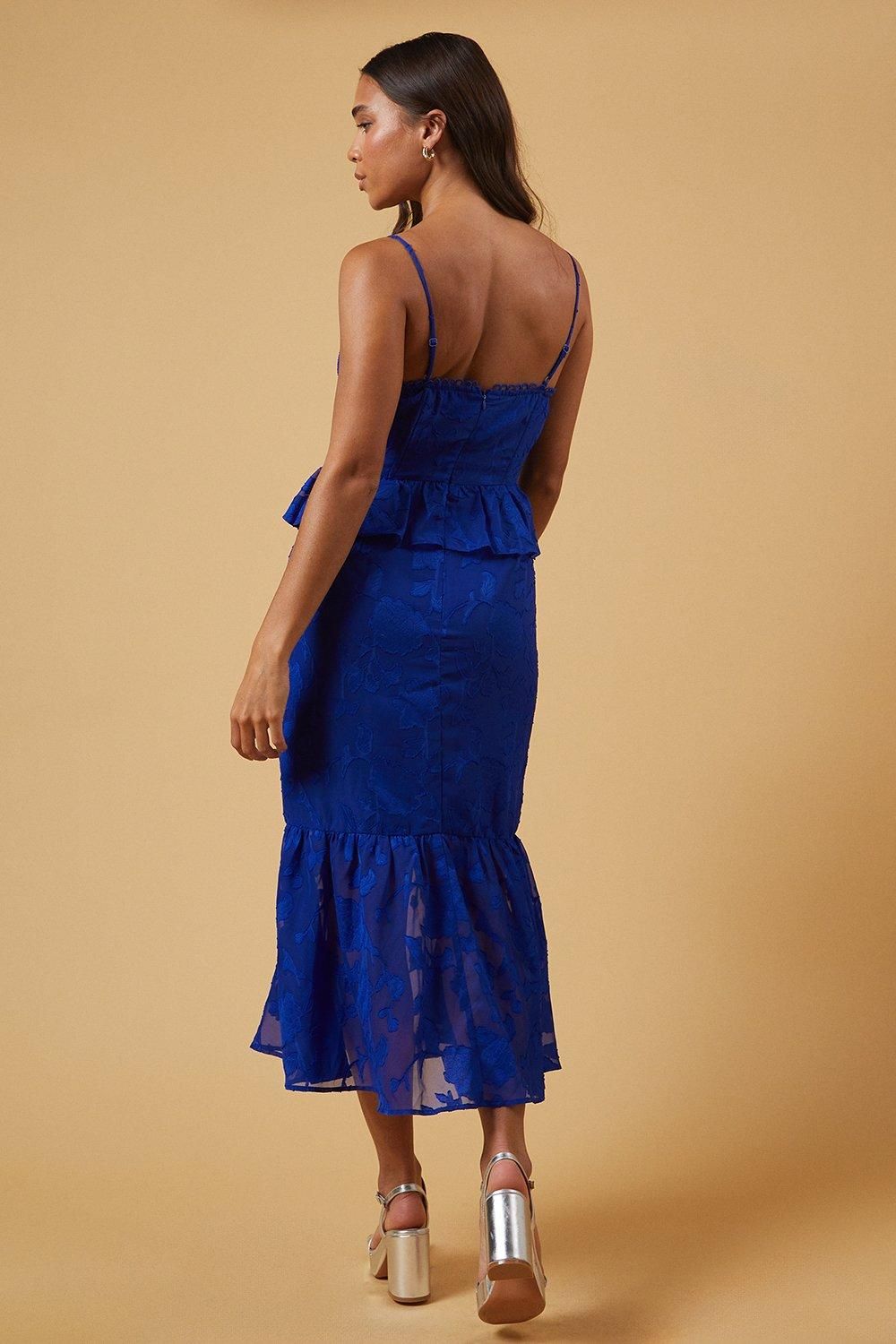 Oasis Petite Occasion Jacquard Peplum Midaxi Dress Cobalt image 3