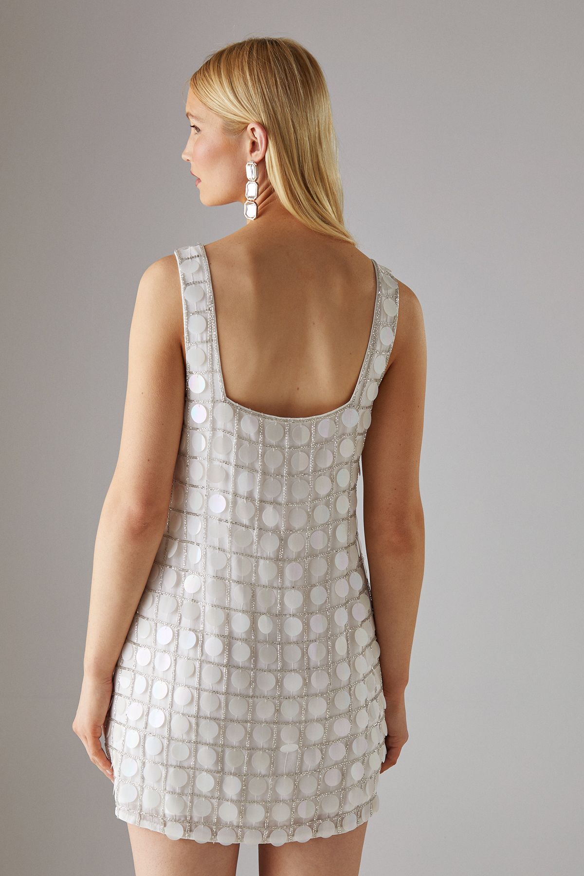 Warehouse Hen Premium Hand Embellished Sequin Mini Dress Ivory image 3