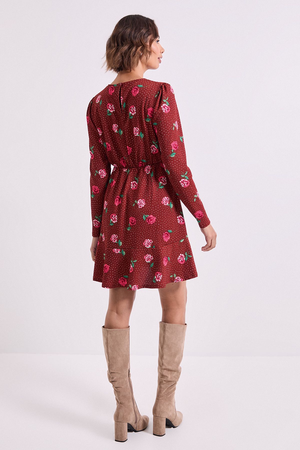 Dorothy Perkins Floral Wrap Skirt Detail Jersey Mini Dress Burgundy image 3