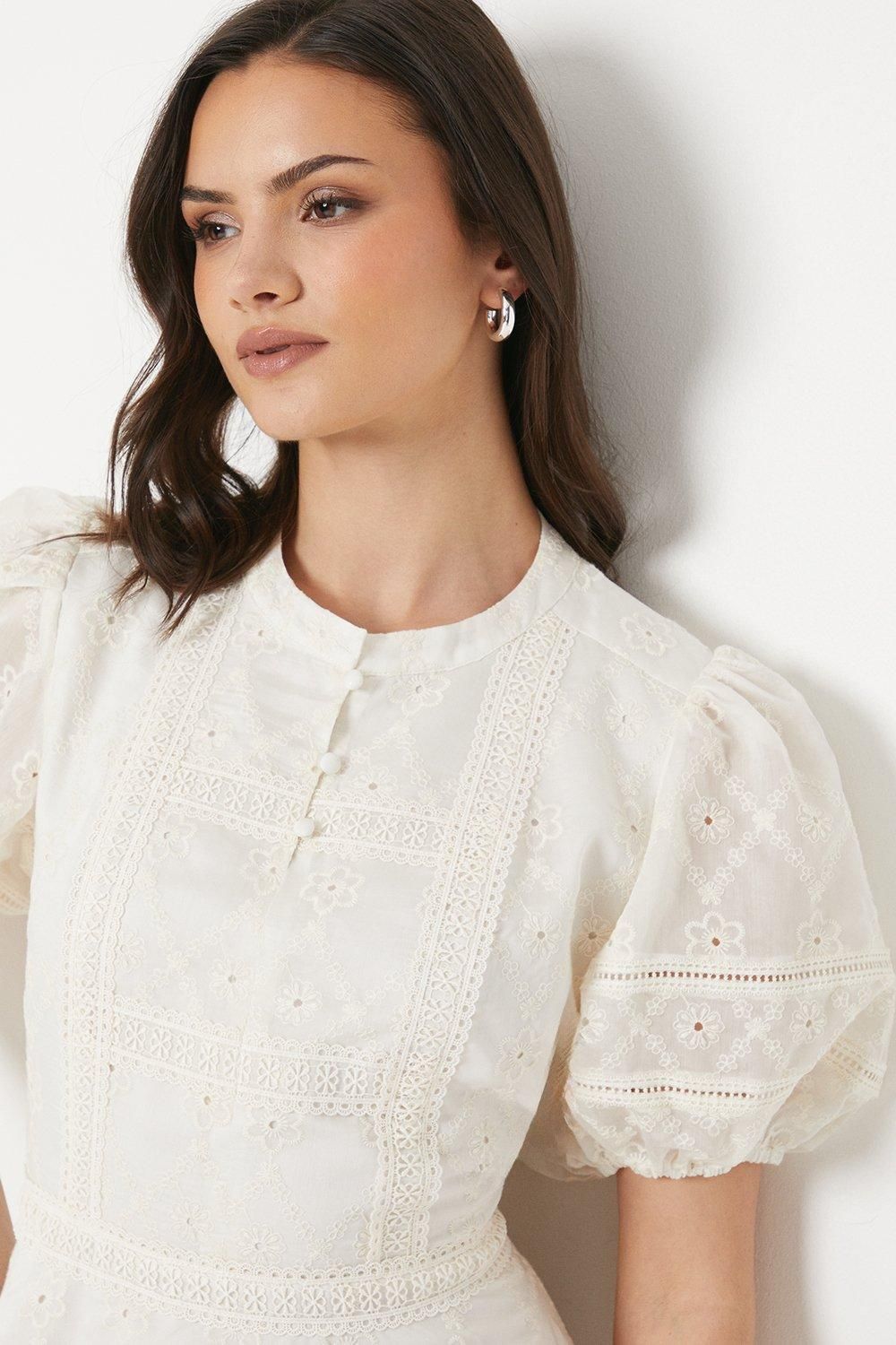 Oasis Ladder Trim Embroidered Mini Dress Ivory image 2