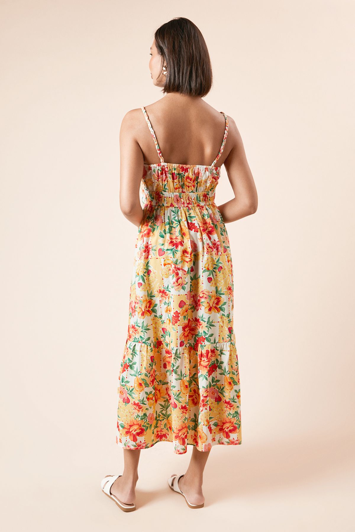 Dorothy Perkins Channel Waist Tiered Hem Strappy Midi Dress Floral image 3