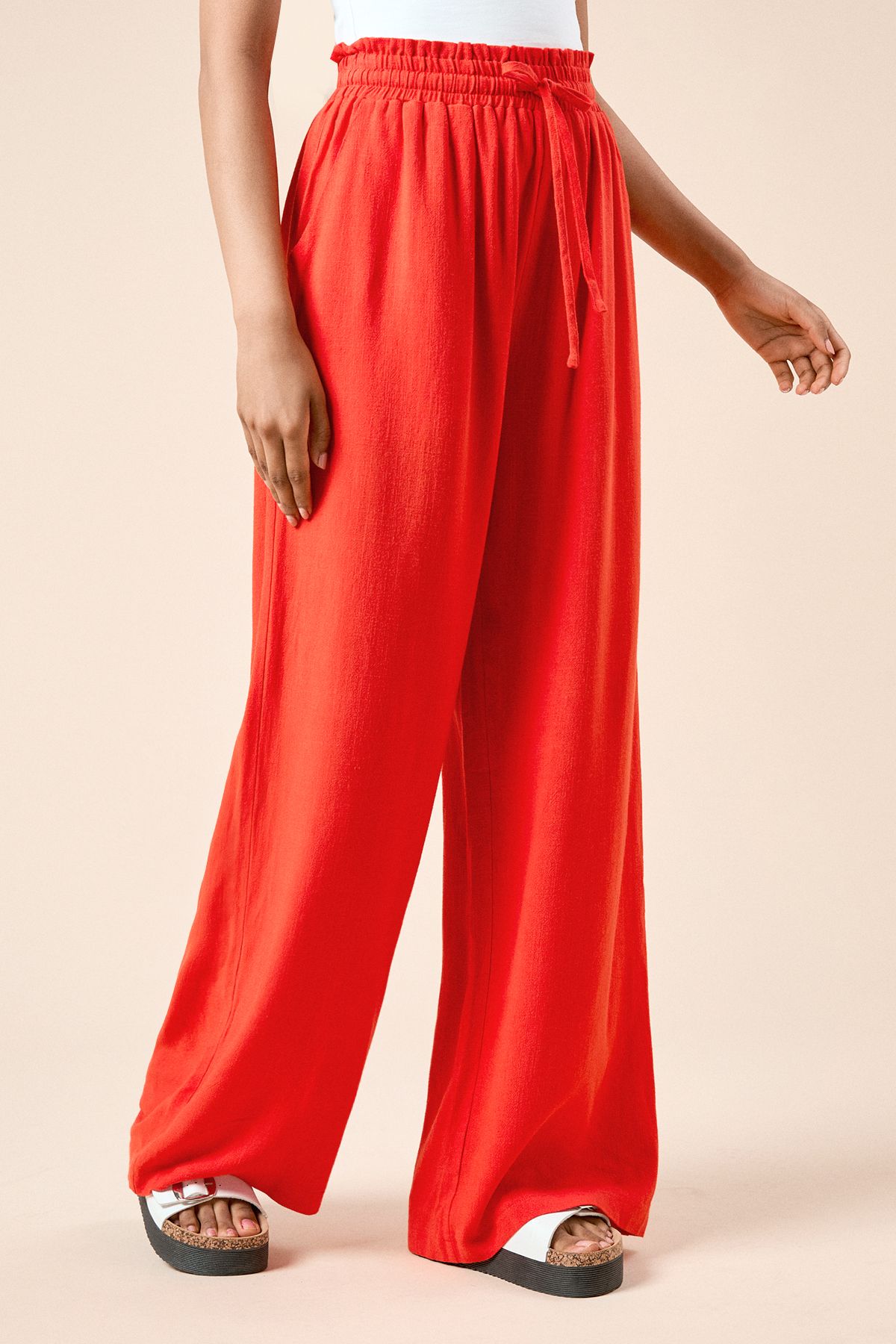 Dorothy Perkins Petite Tie Waist Woven Trousers Orange image 2