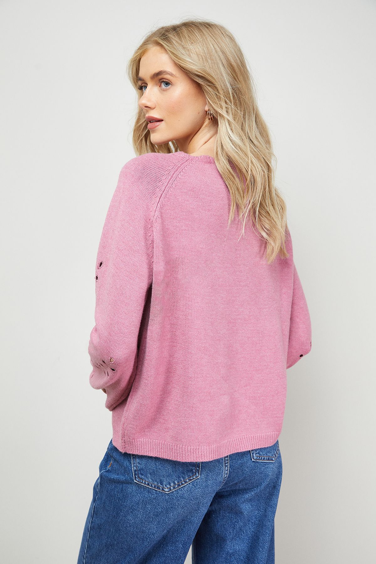 Oasis Leaf Detail Knitted Jumper Washed Pink image 3