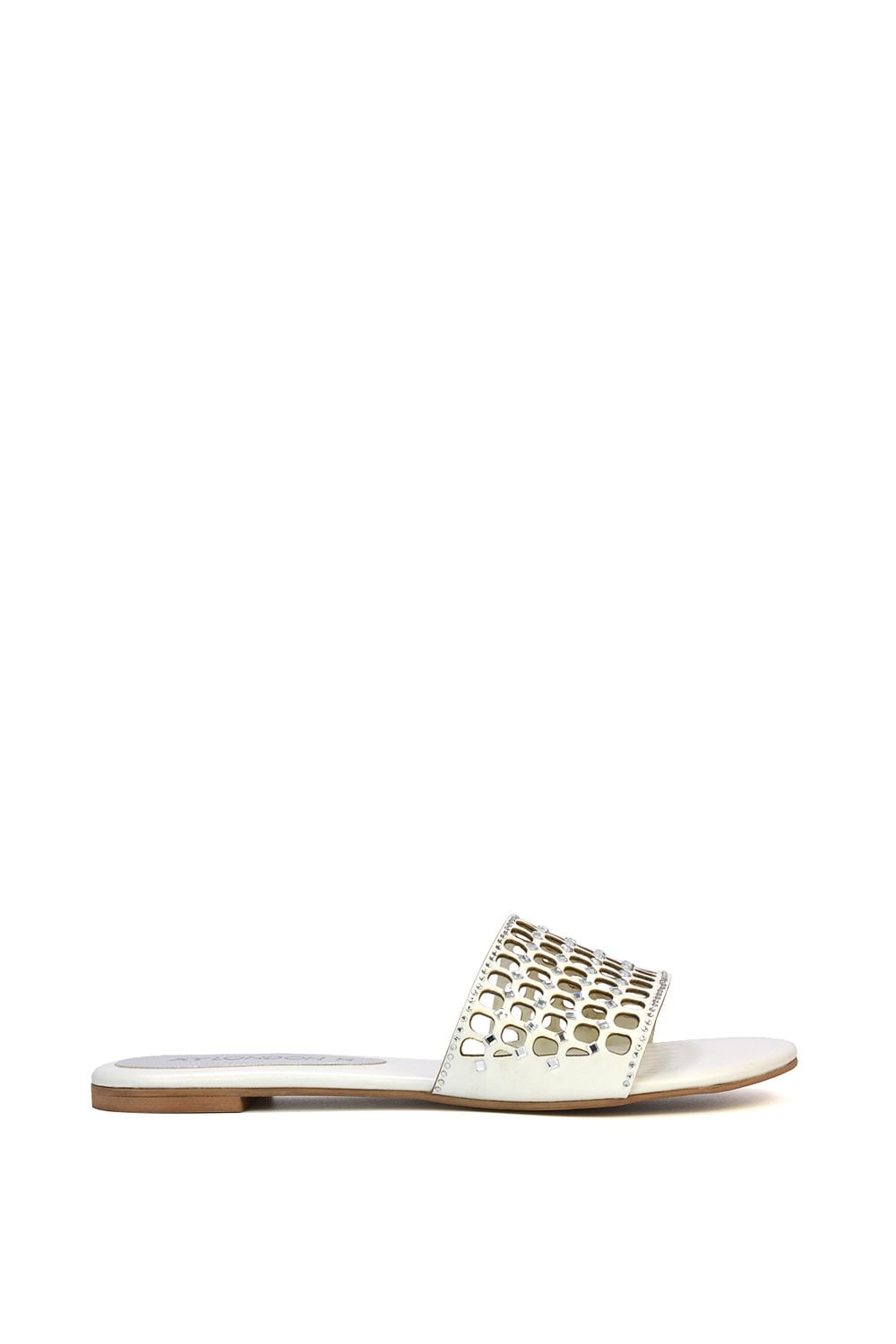 XY London 'Abbie' Mesh Strappy Diamante Slip On Flat Sandals Sliders