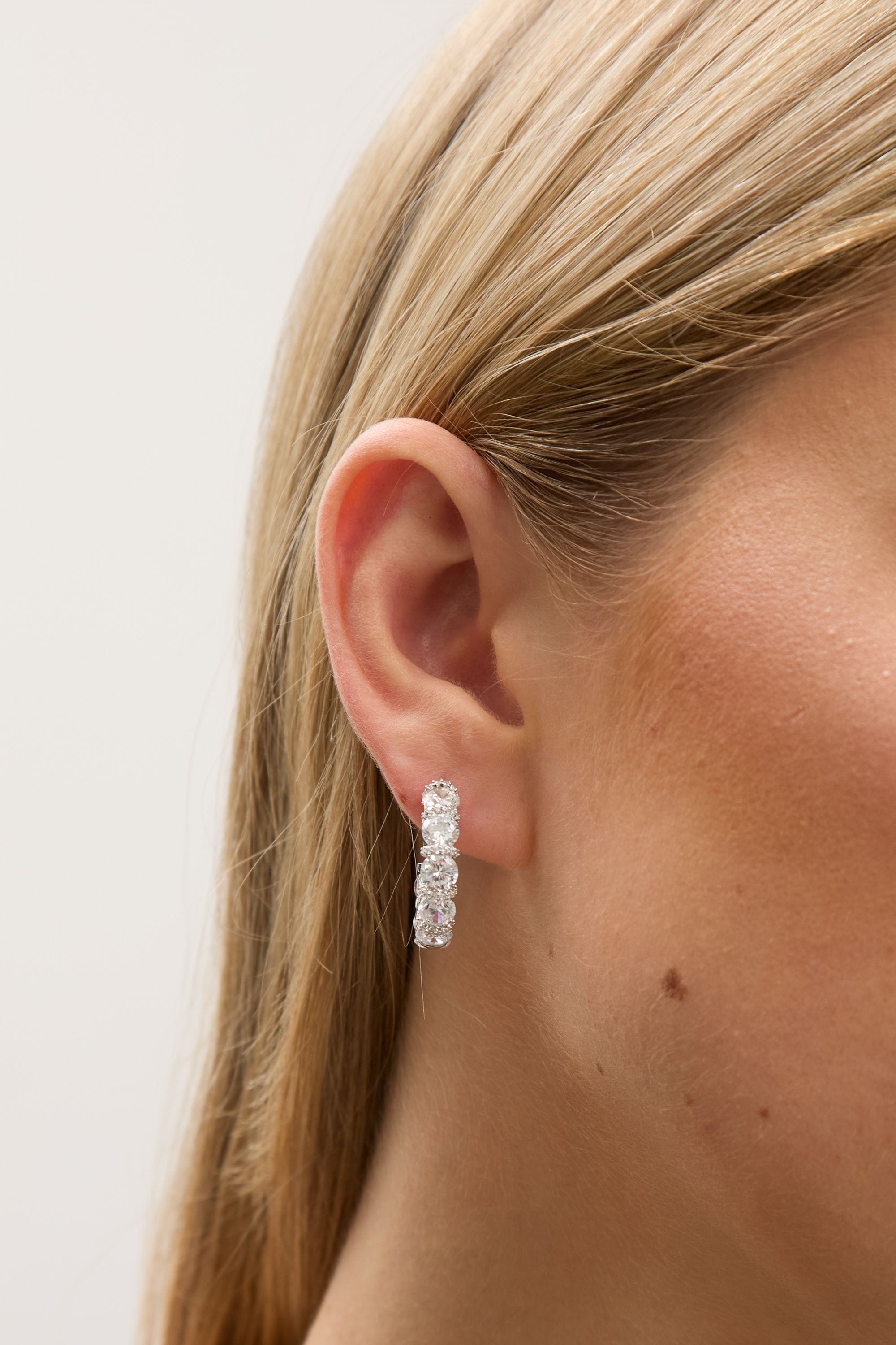 Jon Richard Rhodium Plated Cubic Zirconia Round Stone Hoop Earrings image 3