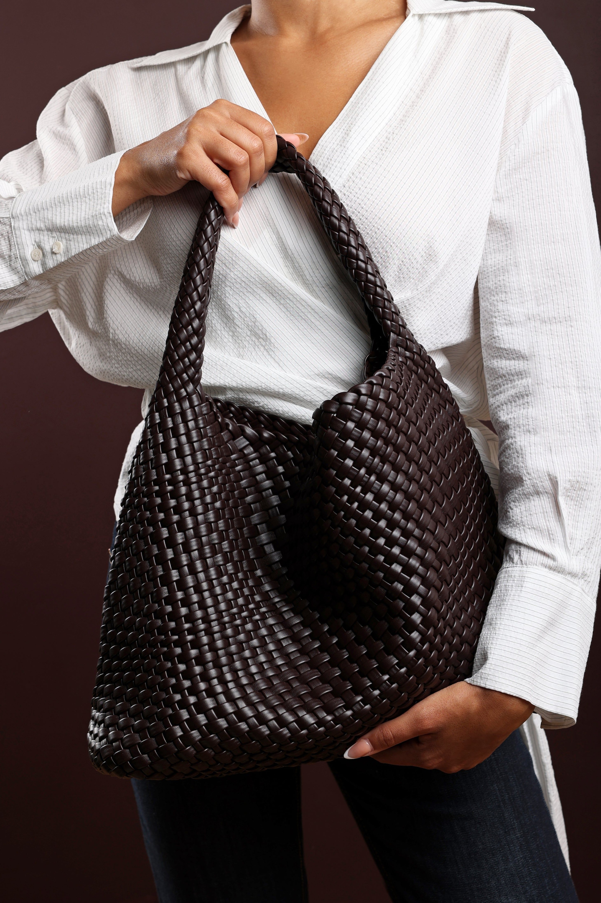 Where's That From 'Stone' Weave Detail Faux Leather Shoulder Bag image 7