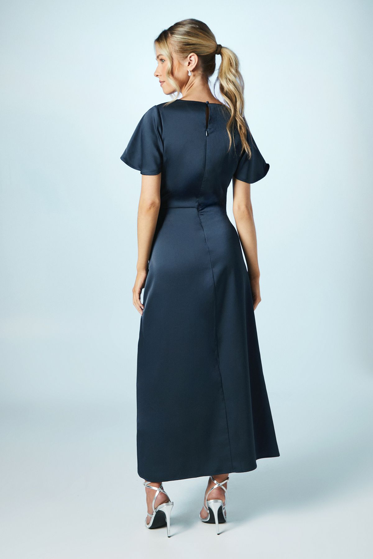 Coast Teen Twist Front Angel Sleeve Bridesmaid Dress Navy image 4