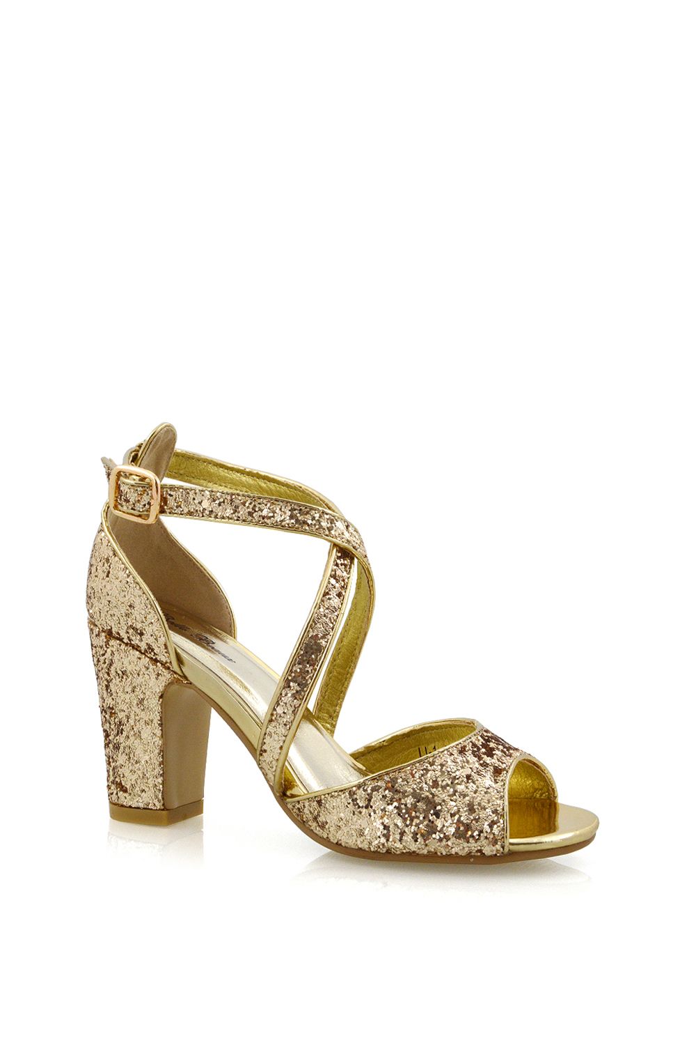 XY London 'Harlow' Cross Over Strappy Buckle Peep Toe Block High Heels image 2