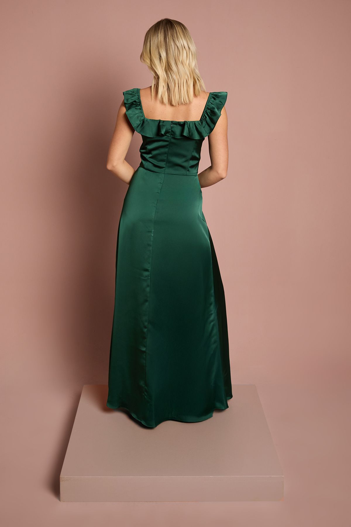 Coast Teen Coast Ruffle Strap Satin Bridesmaid Dress Emerald image 3