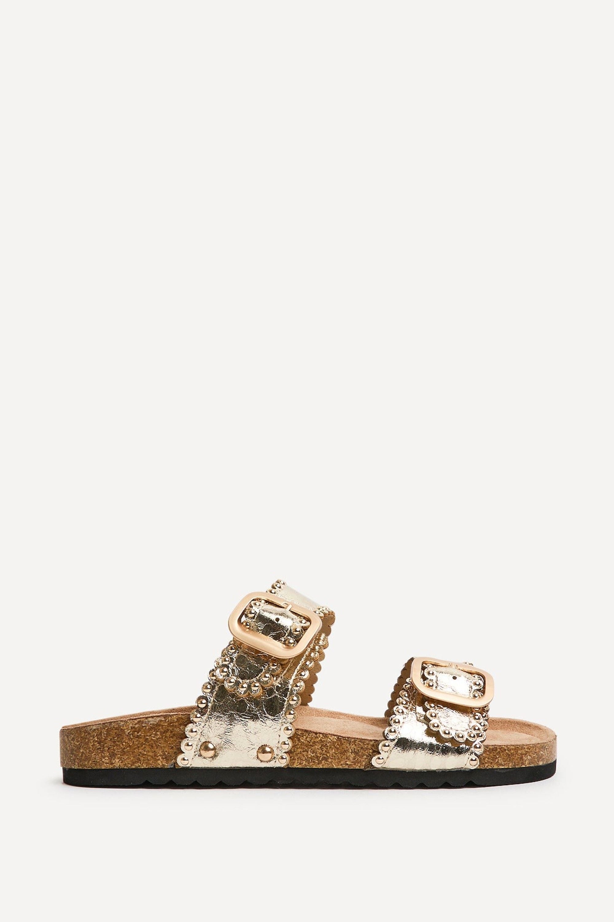 Linzi Kelsie Gold Double Buckle Sandals