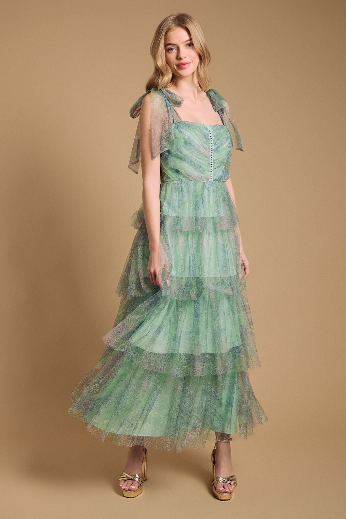 Oasis Tiered Tie Strap Maxi Dress Multi image 1