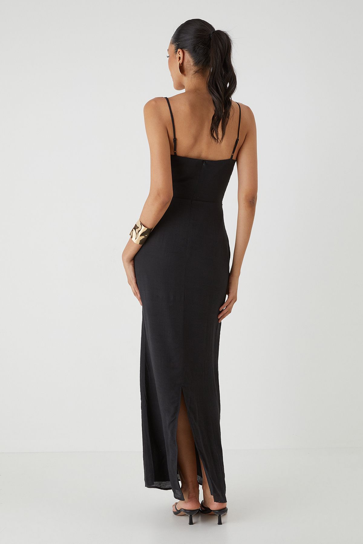 MissPap Linen Look Tie Bust Maxi Dress Black image 4