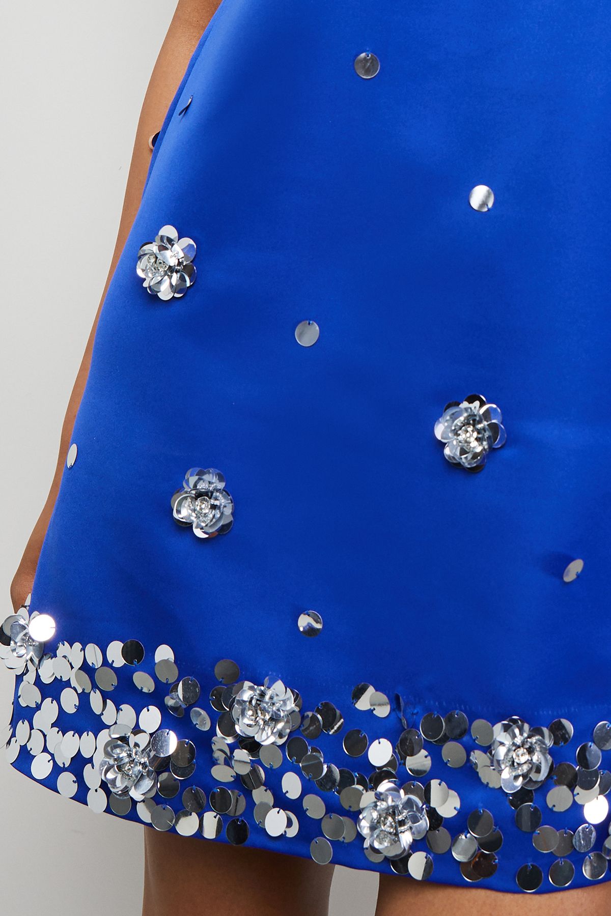 Warehouse Embellished Heavy Satin Plunge Neck Mini Dress Cobalt image 2