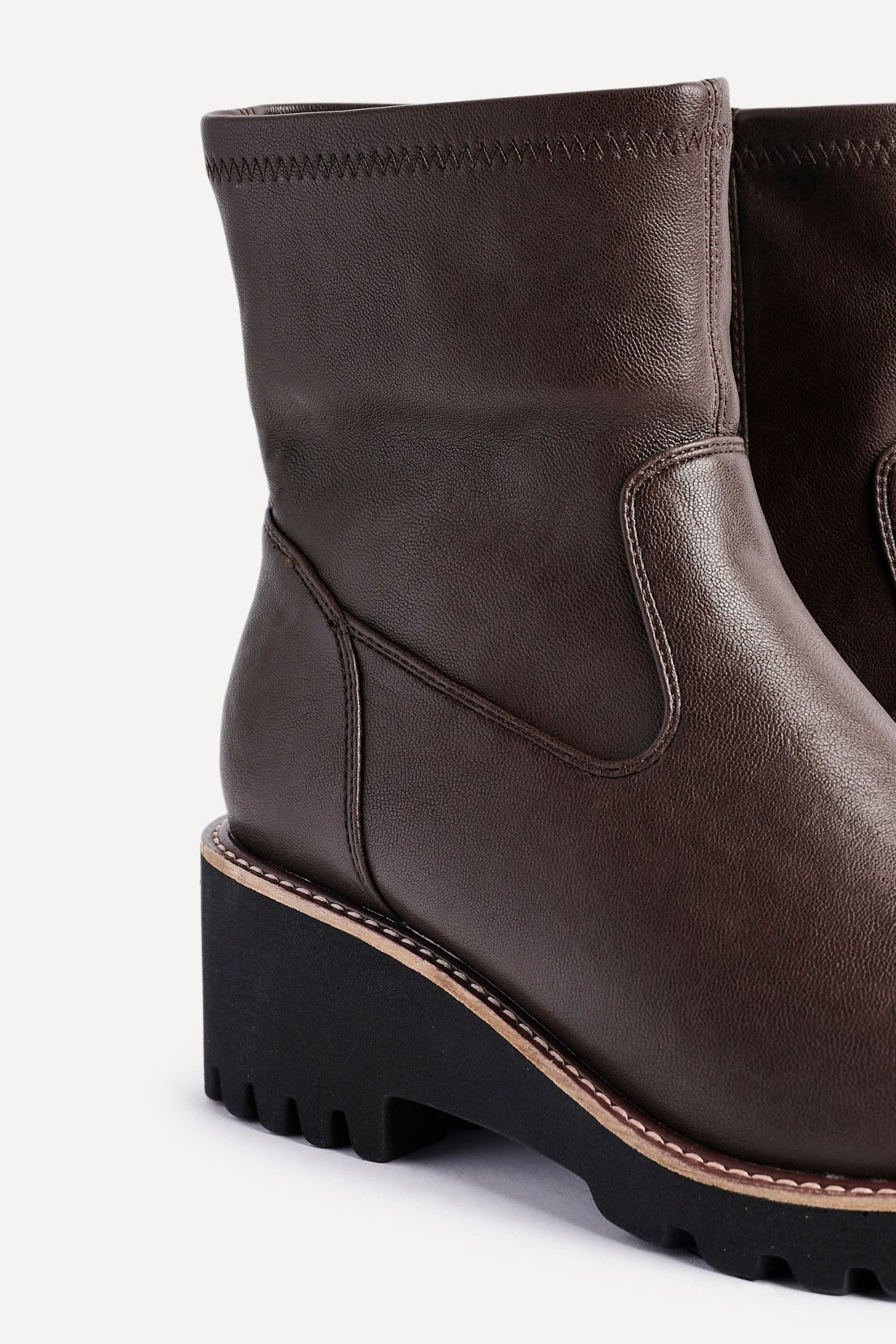 Linzi Pulse Wide Fit Brown Faux Leather Wedged Heel Ankle Boot image 4