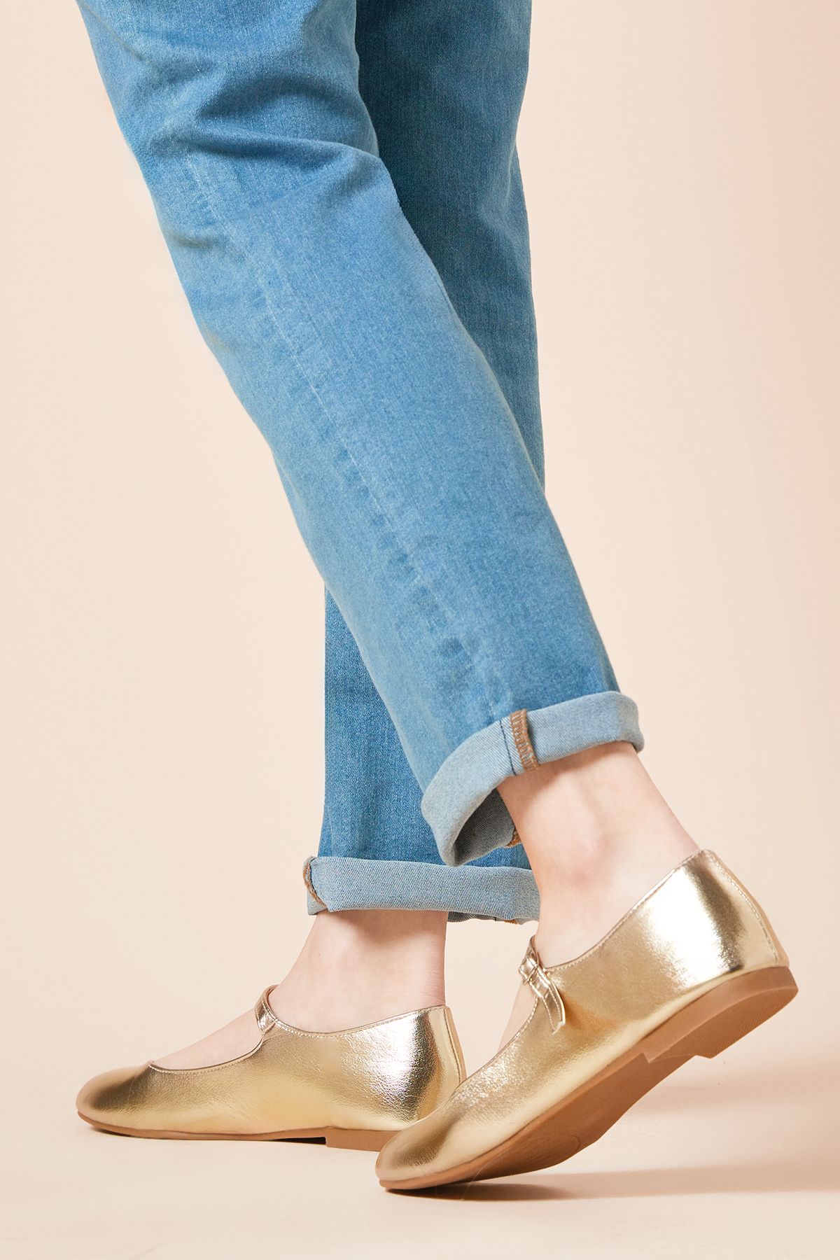 Dorothy Perkins Penny Mary Jane Ballet Pumps Gold image 4