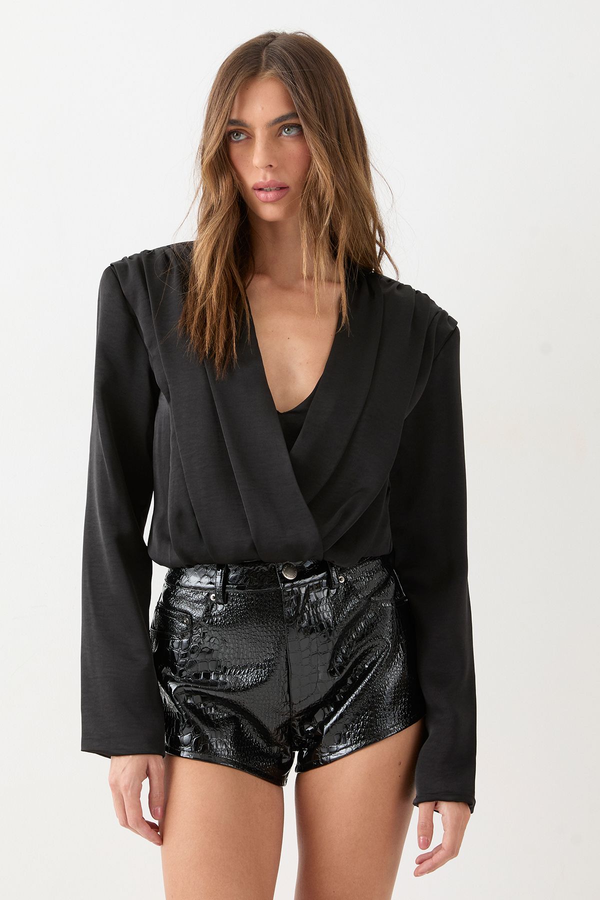 MissPap Satin Extreme Draped Blouse Black image 1