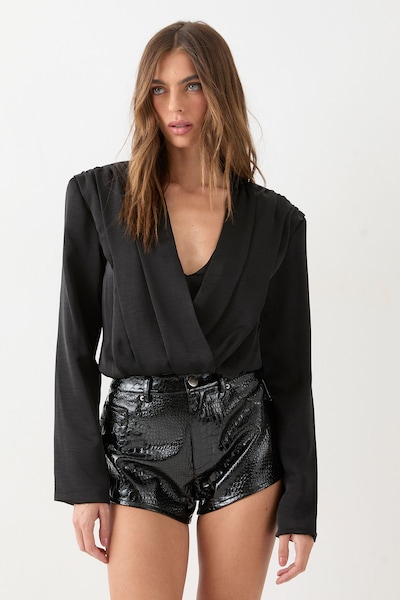 MissPap Satin Extreme Draped Blouse Black
