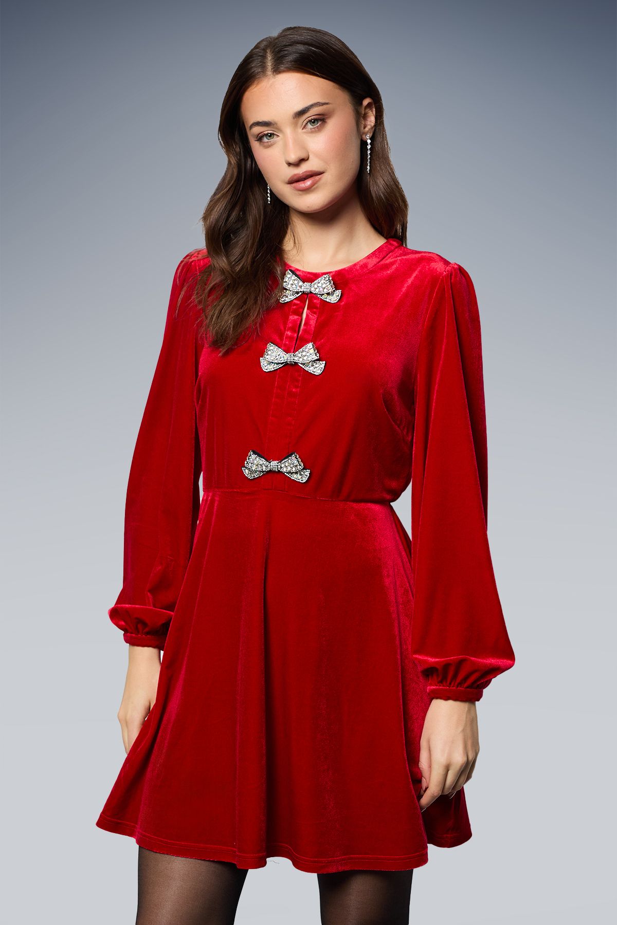 Dorothy Perkins DP Luxe Bow Detail Velvet Mini Dress Red image 2