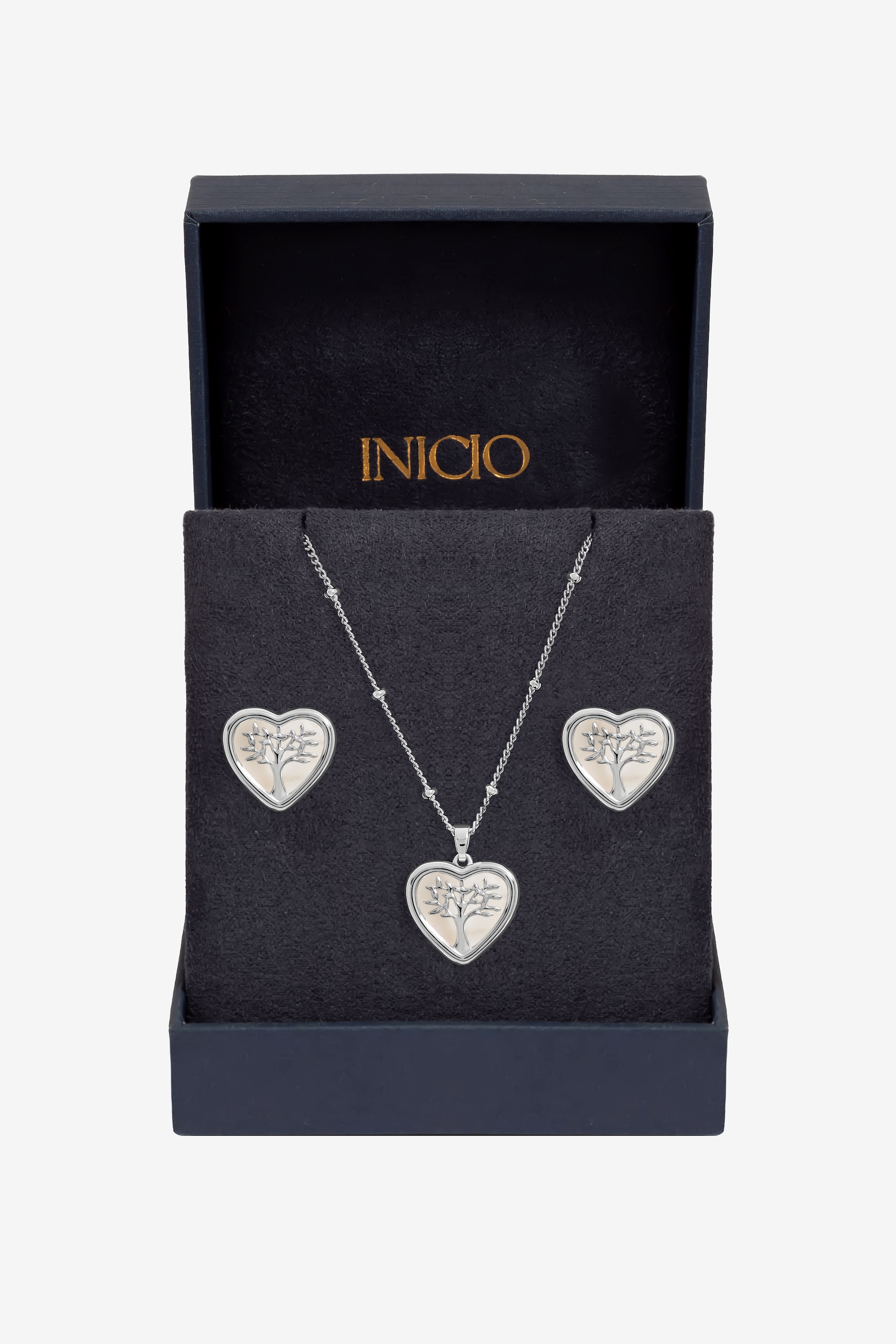 Inicio Sterling Silver Plated Mother of Pearl Tree Of Love Set - Gift Box