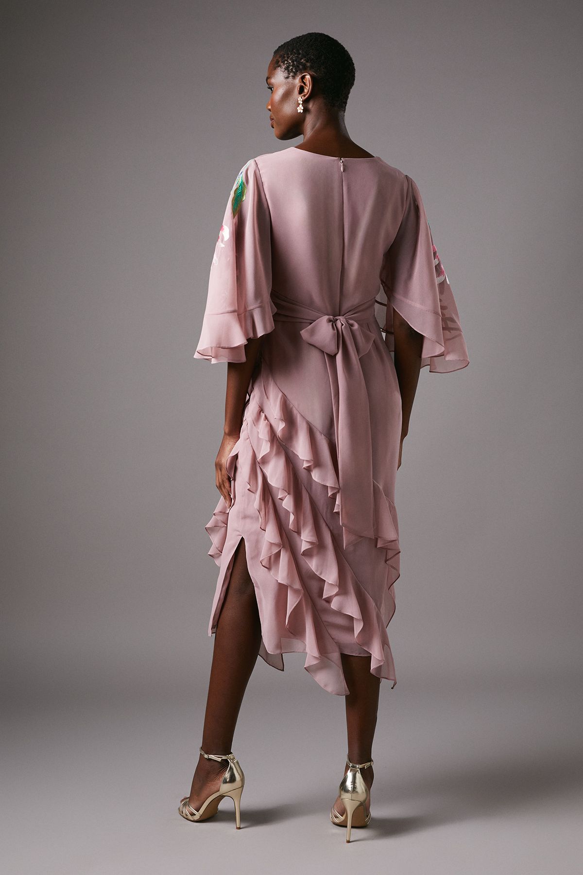 Coast Embroidered Midi Dress With Ruffles Nude image 4