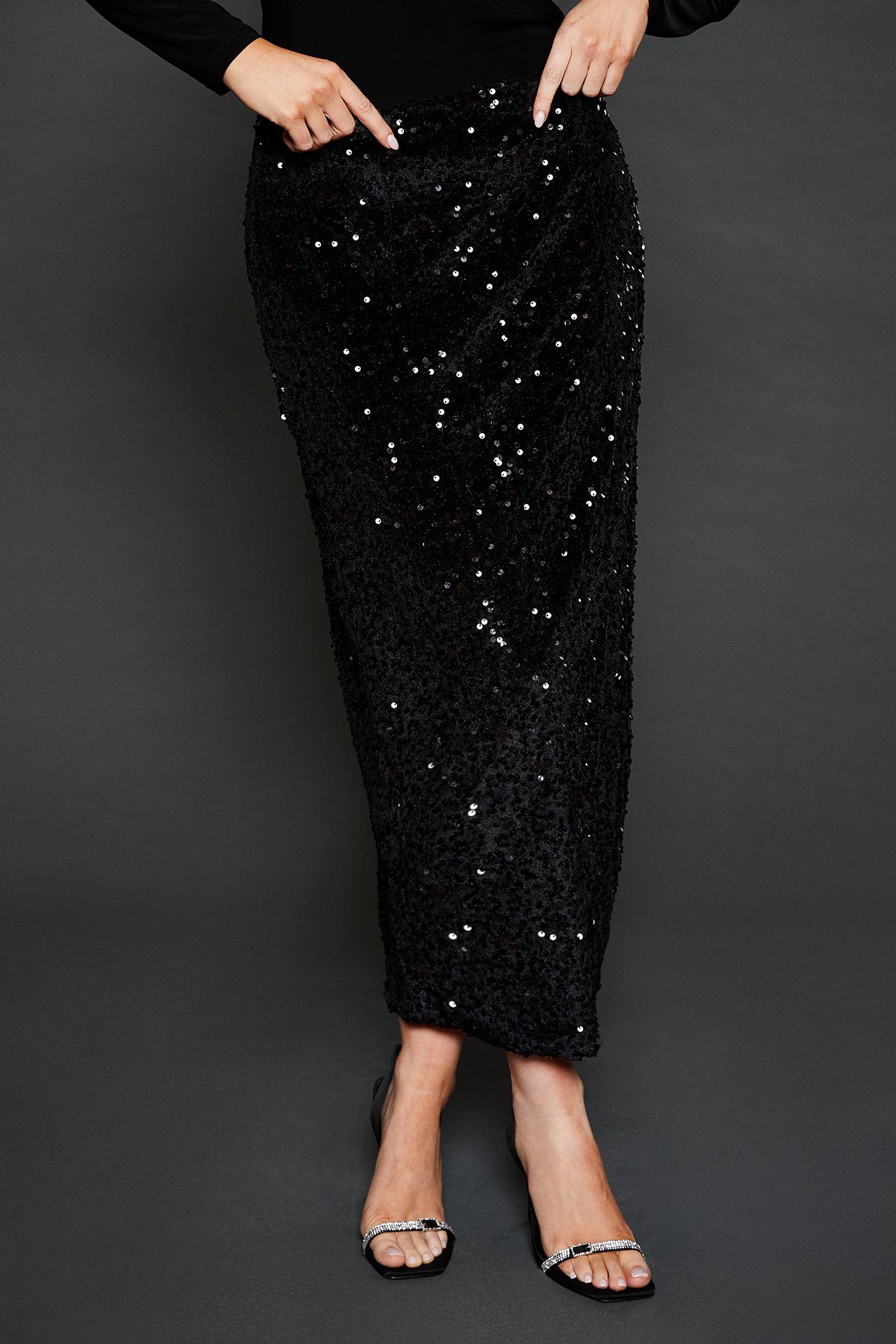 Dorothy Perkins Velvet Sequin Midi Skirt Black image 2