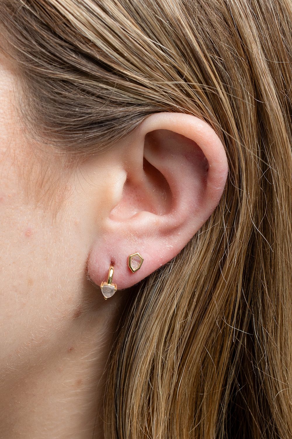 Inicio 14K Real Gold Plated Recycled Rose Quartz Stud Earrings - Gift Pouch image 3