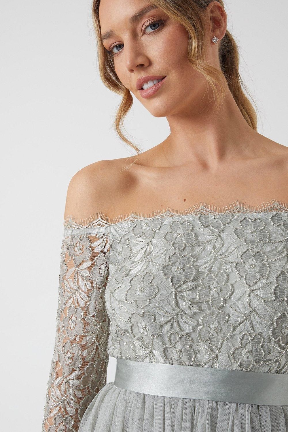 Coast Embellished Lace Bardot Midi Bridesmaid Dress Sage image 2