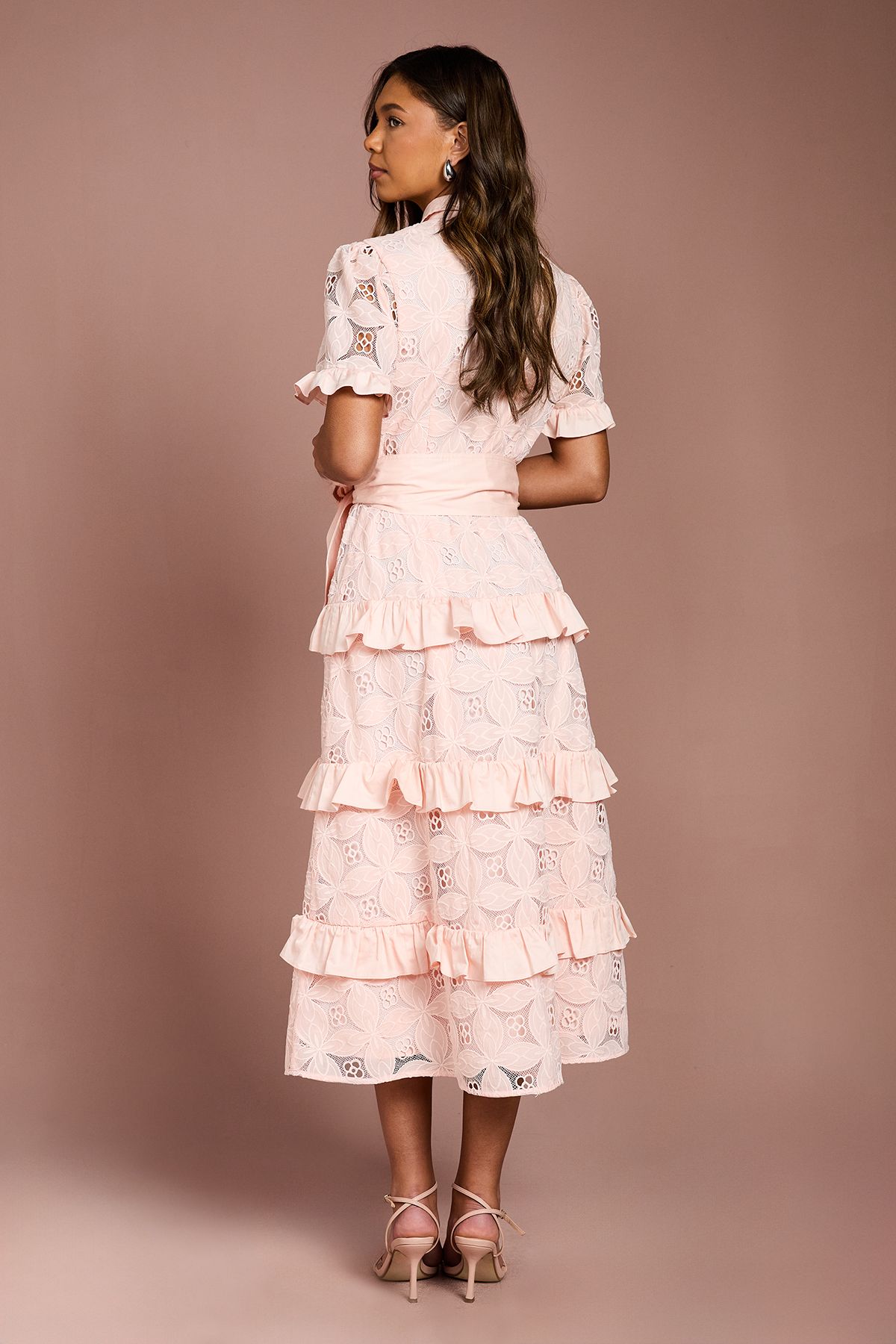 Coast Tiered Lace Shirt Midi Dress Peach image 3