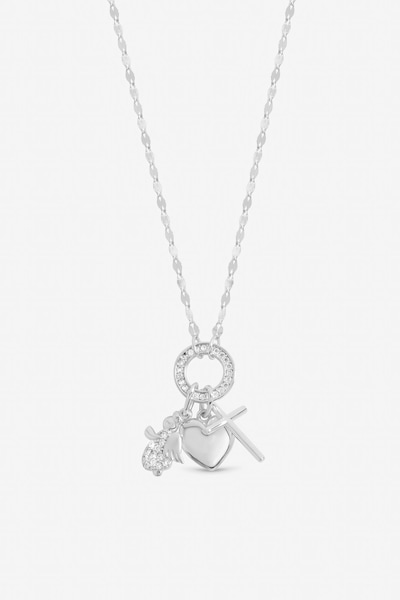 Inicio Sterling Silver Plated Christening Charm Necklace - Gift Pouch