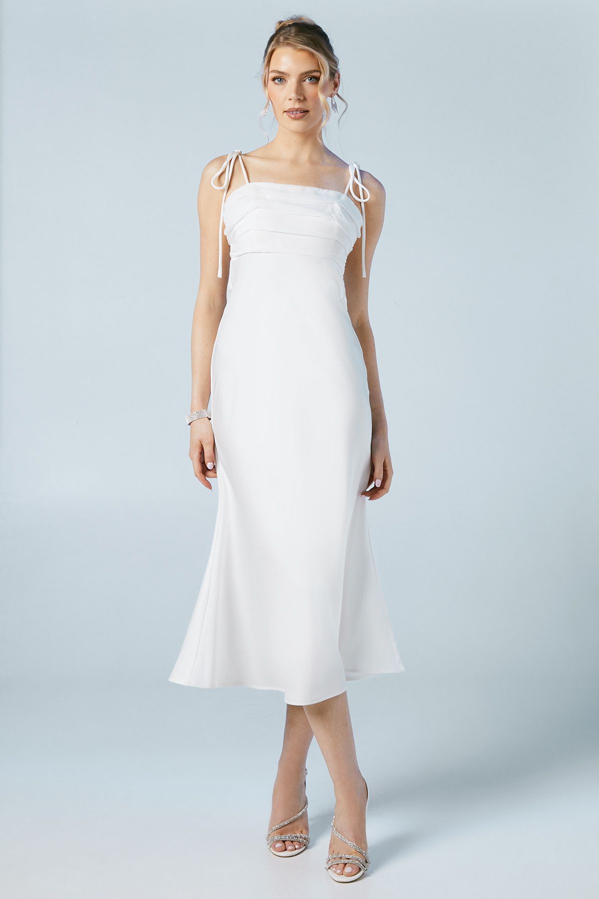 Oasis Satin Chiffon Mix Tie Shoulder Wedding Dress Ivory image 1