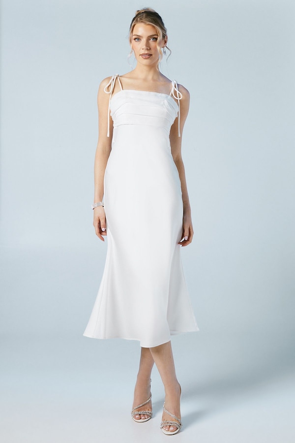 Oasis Satin Chiffon Mix Tie Shoulder Wedding Dress Ivory