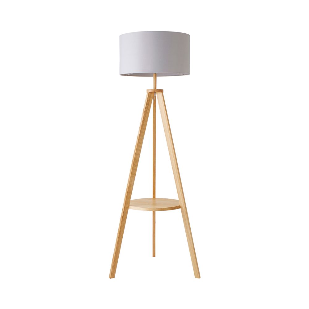 ValueLights Morrigan Natural Wood Tripod Floor Lamp with Fabric Drum Lamp Shade image 3