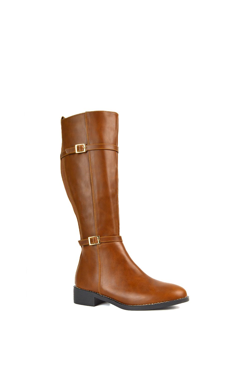 XY London 'Ellis' Flat Heel Stretch Knee High Long Boots With Buckle Details image 2