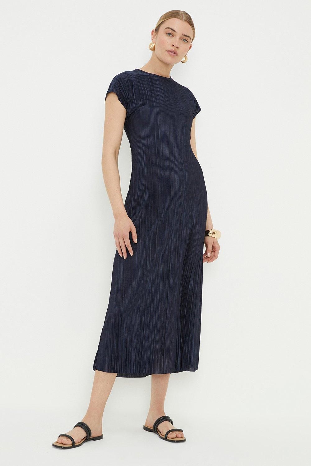 Dorothy Perkins Navy Plisse Midi Dress Navy