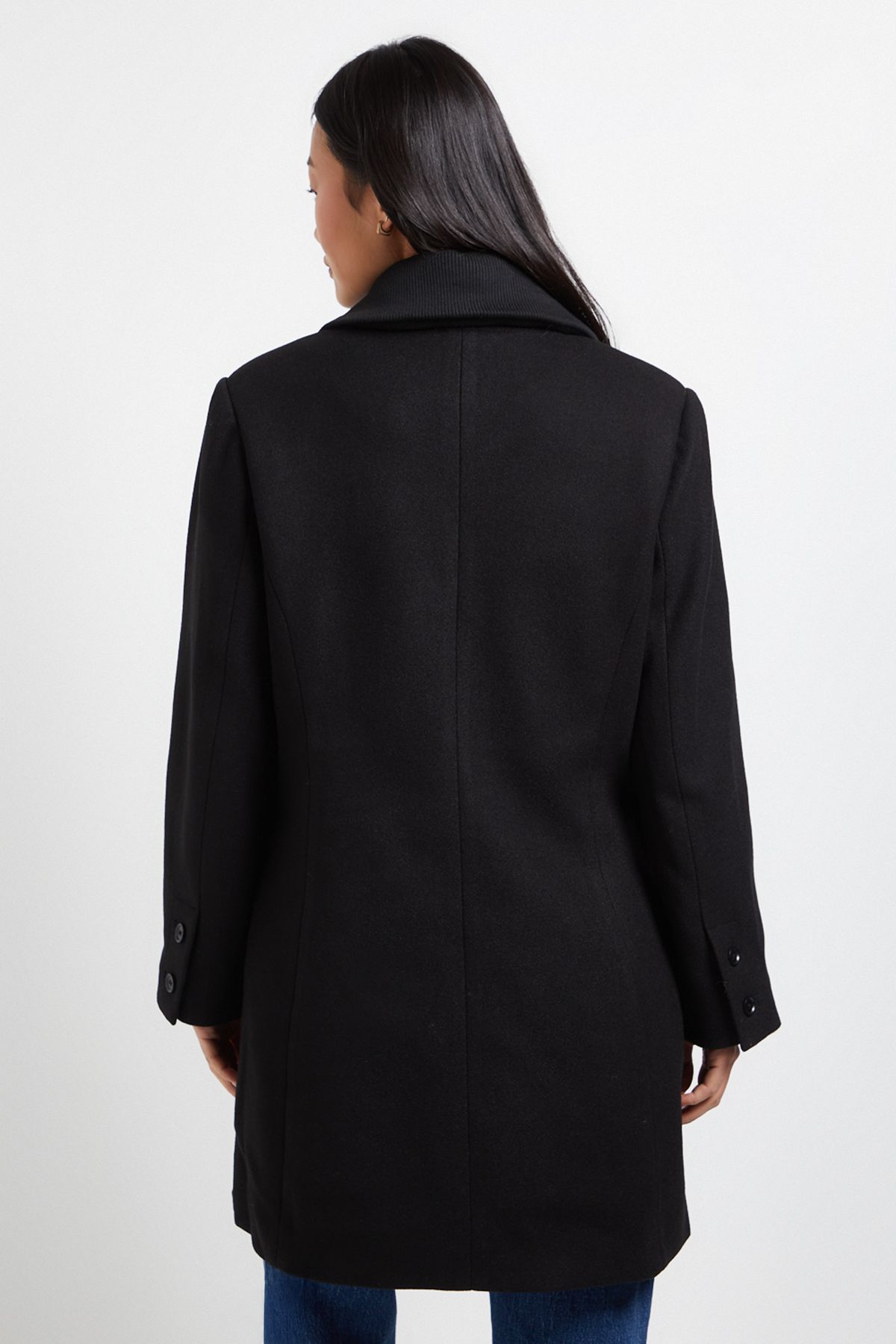 Dorothy Perkins Petite Funnel Collar Single Breasted Midi Coat Black image 3