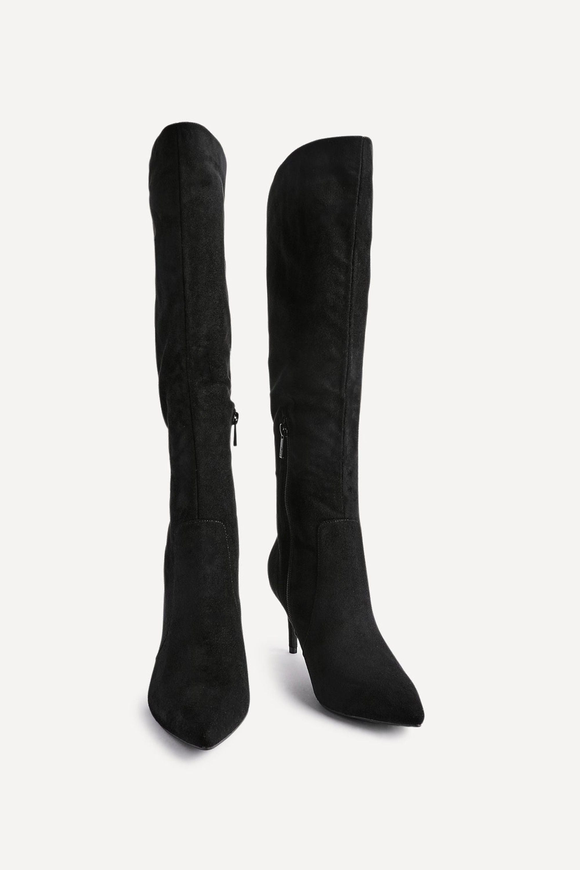 Linzi Ambition Black Faux Suede Assymetric High Leg Stiletto Boot image 3