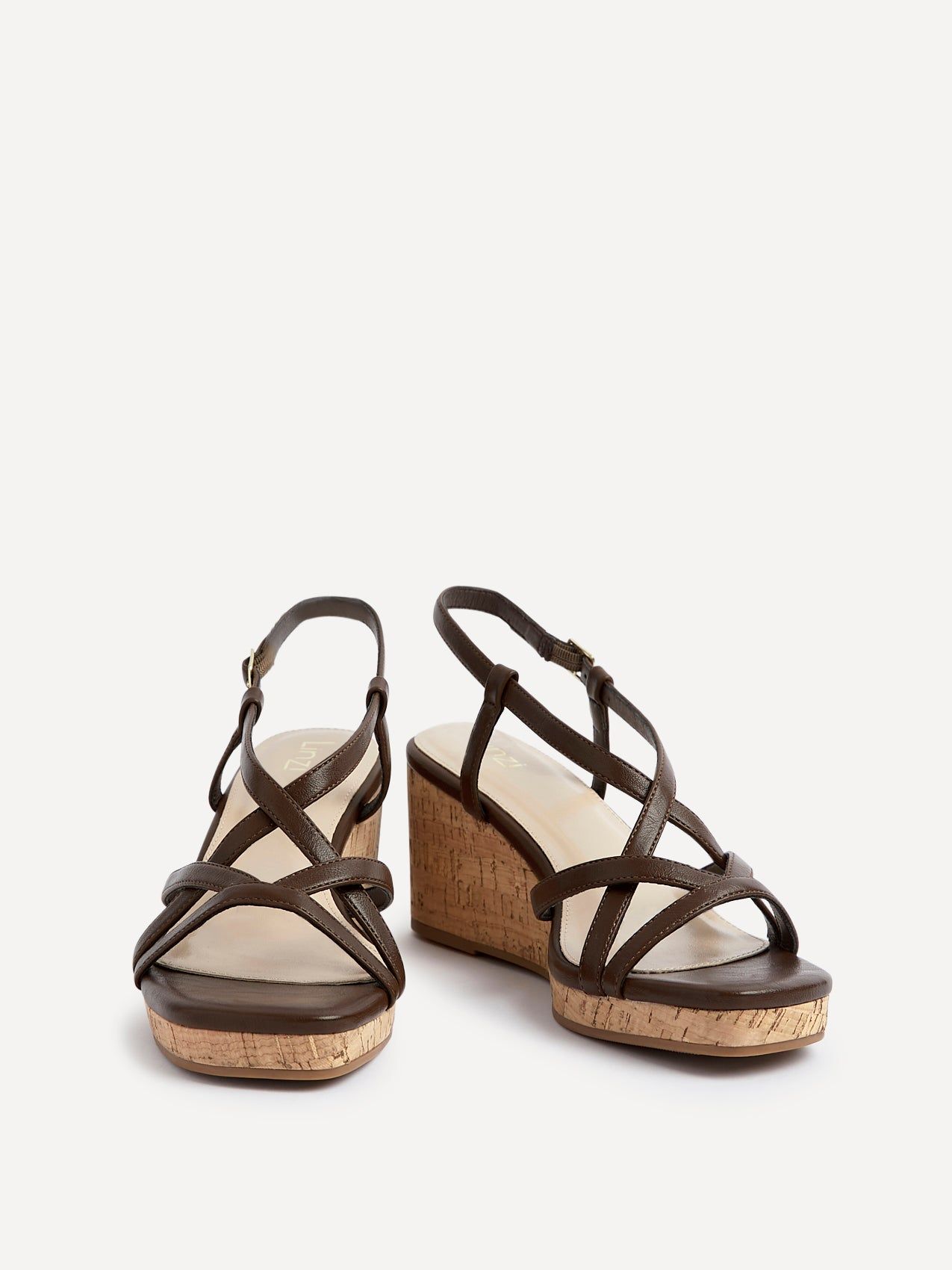 Linzi Safiya Brown Faux Leather Strappy Wedge Sandal image 3