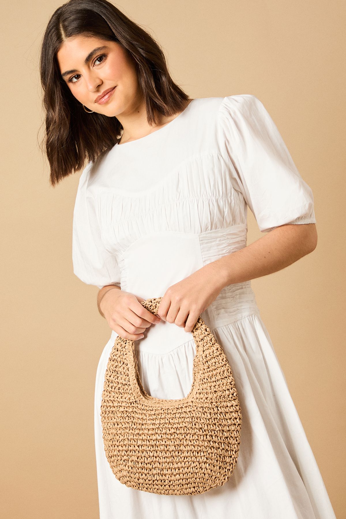 Oasis Lucy Rattan Detail Shoulder Bag Neutral image 1