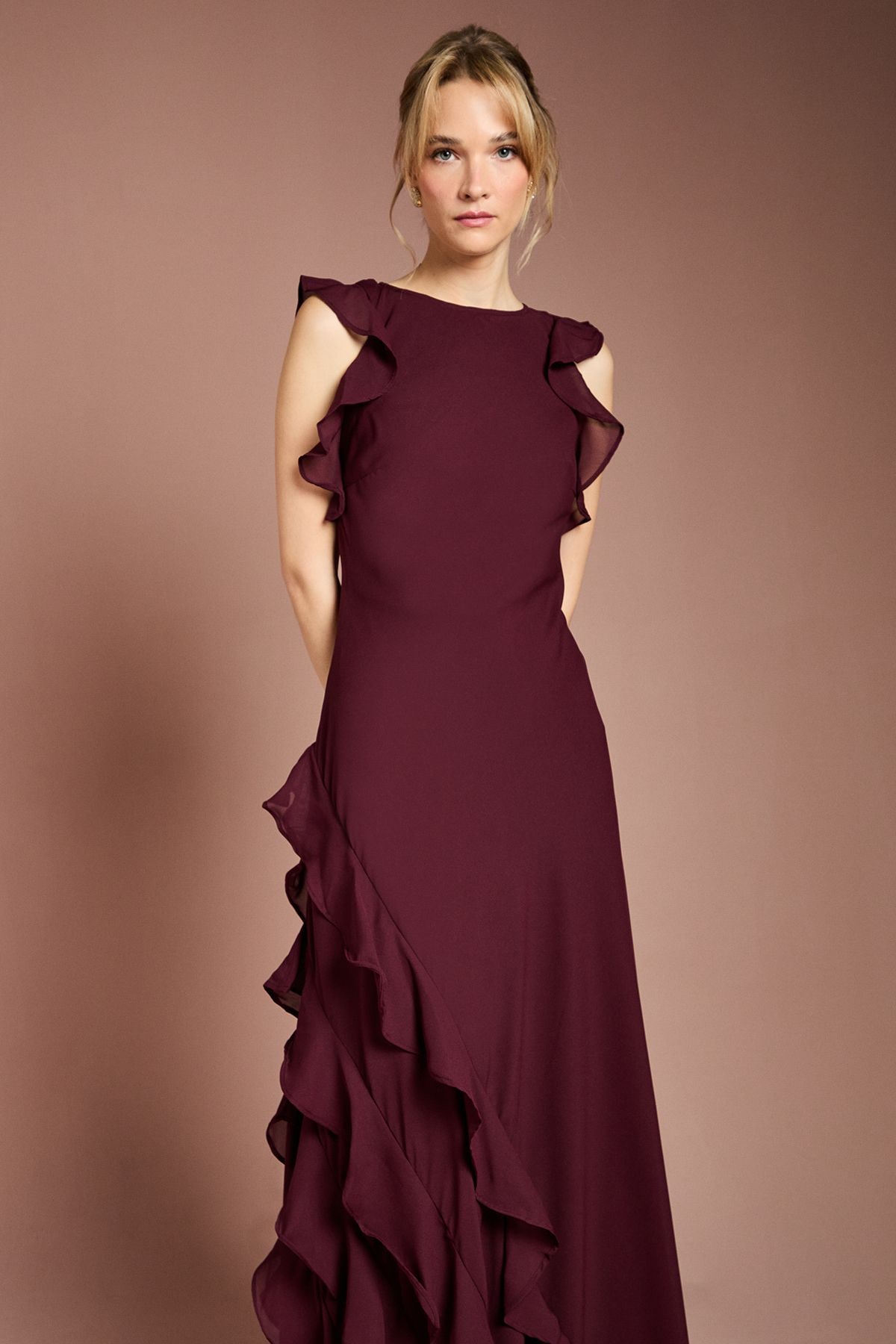 Coast Coast Honoured Ruffle Georgette Maxi Bridesmaid Dress Malbec image 2