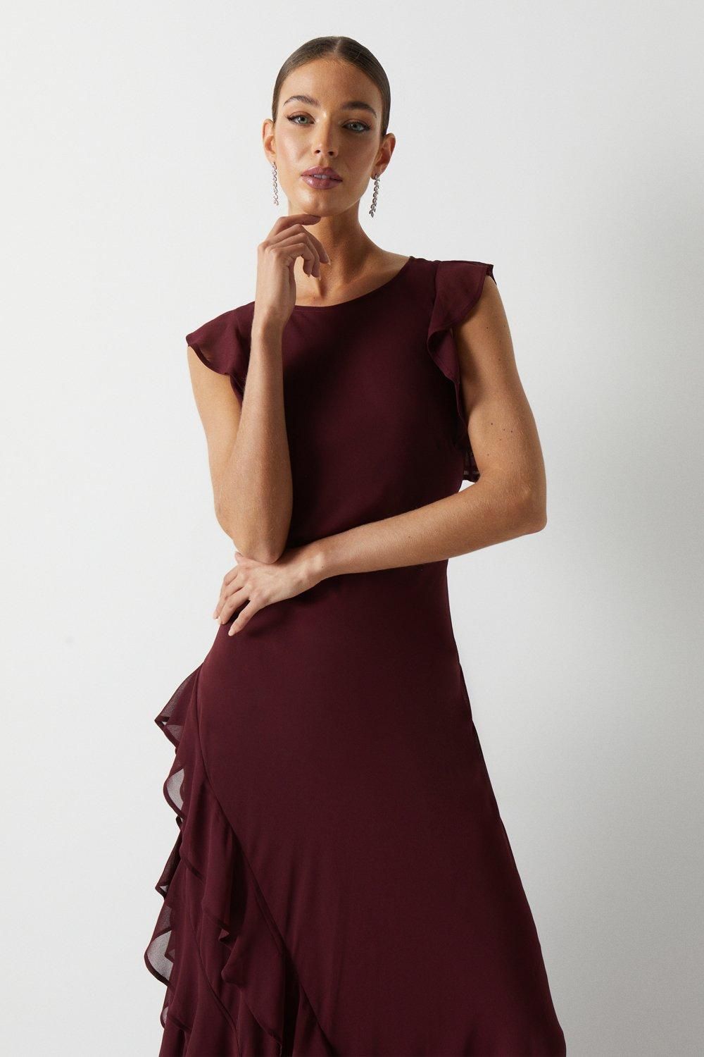 Coast Coast Honoured Ruffle Georgette Maxi Bridesmaid Dress Malbec image 2